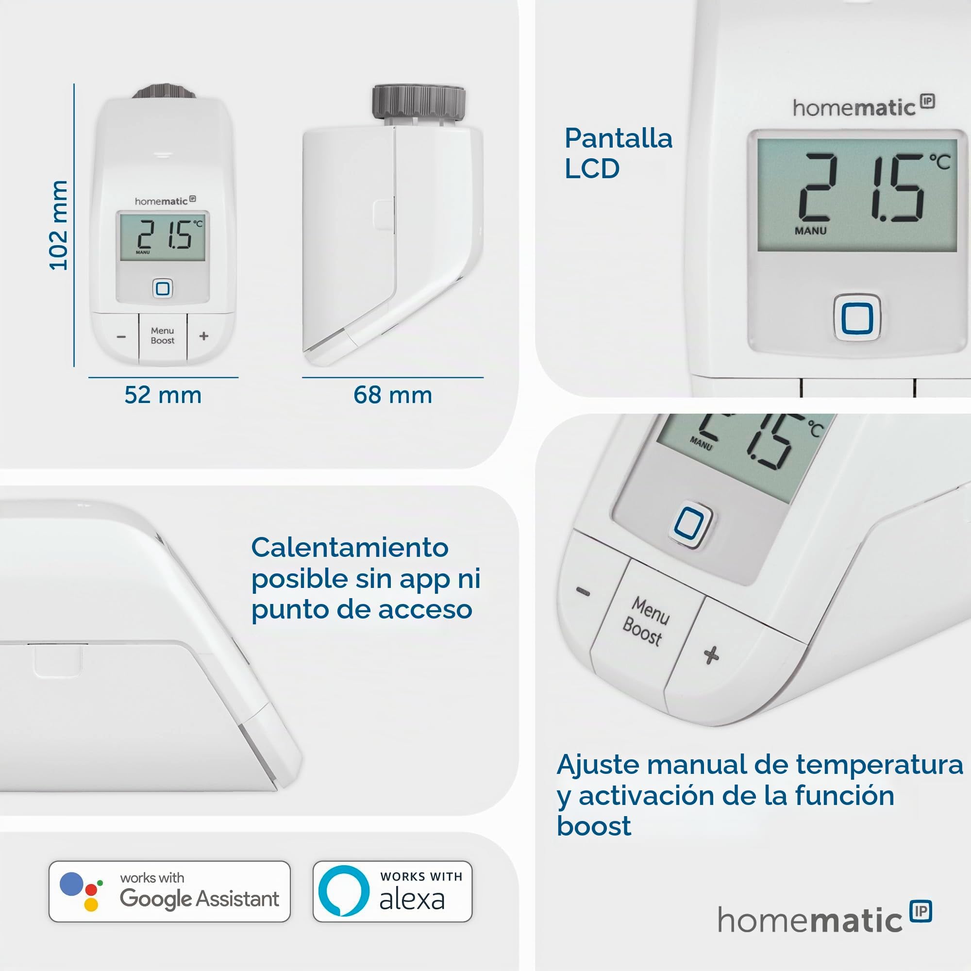 Homematic IP Smart Home 153412A3 -D Termostato Digital básico para radiador, Control Mediante aplicación, Ahorro de energía (Paquete de 5)
