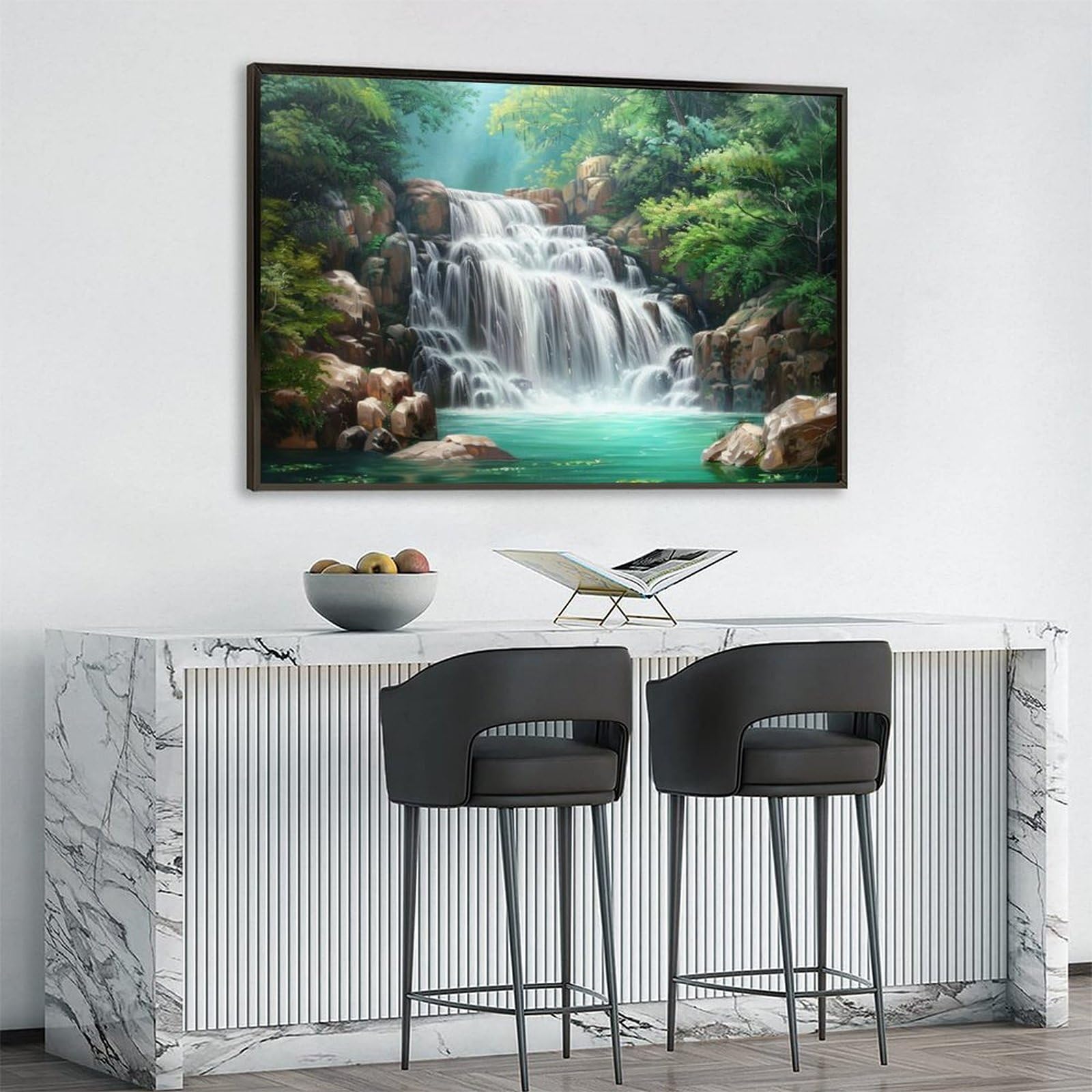 Amazon.co.jp: 絵画 深い山と古い森の滝インテリア 絵画 美しい自然の