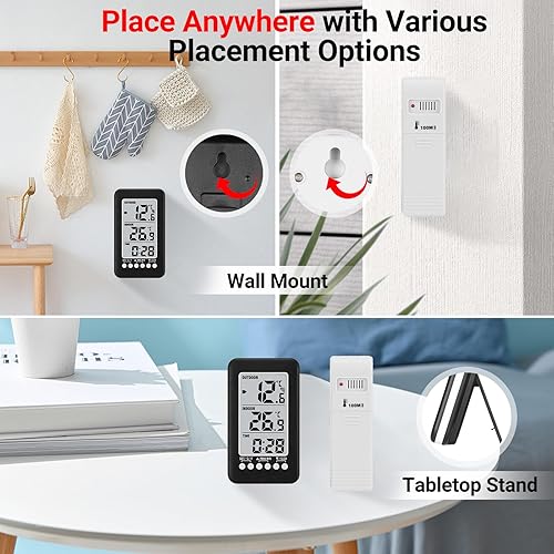 Miniatura 4 de LCD ℃/℉ Digital Termómetro para interiores y exteriores Reloj Medidor de temperatura con transmisor