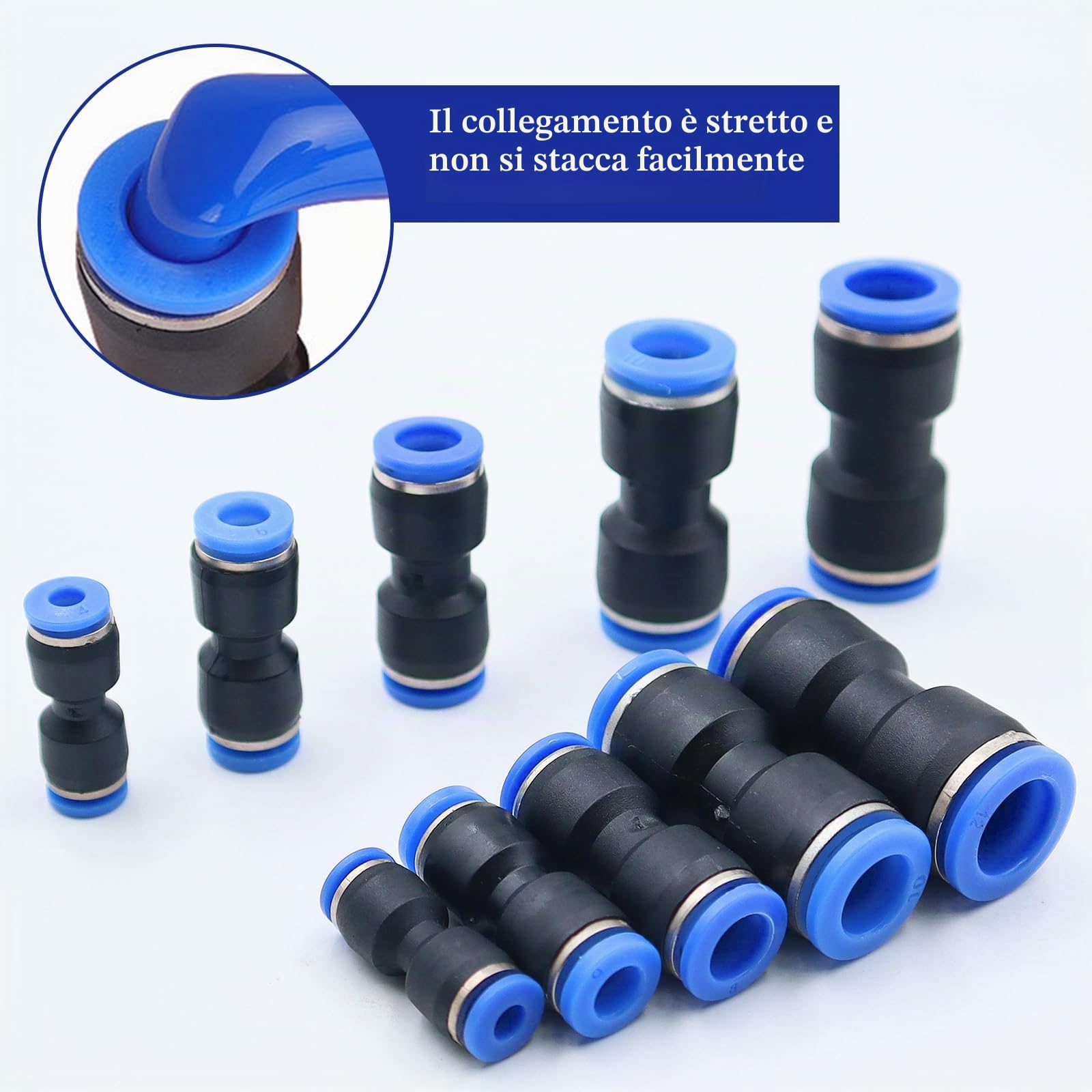 CONNECTION 40 Pezzi Raccordi Aria Compressa Dritto 4,6,8,10,12 mm Attacchi Rapidi Arià Compressa in Plastica Riduttori Ràccordi Pneumatici Pneumatica Raccordo Rapidi per Tubo Aria Vuoto