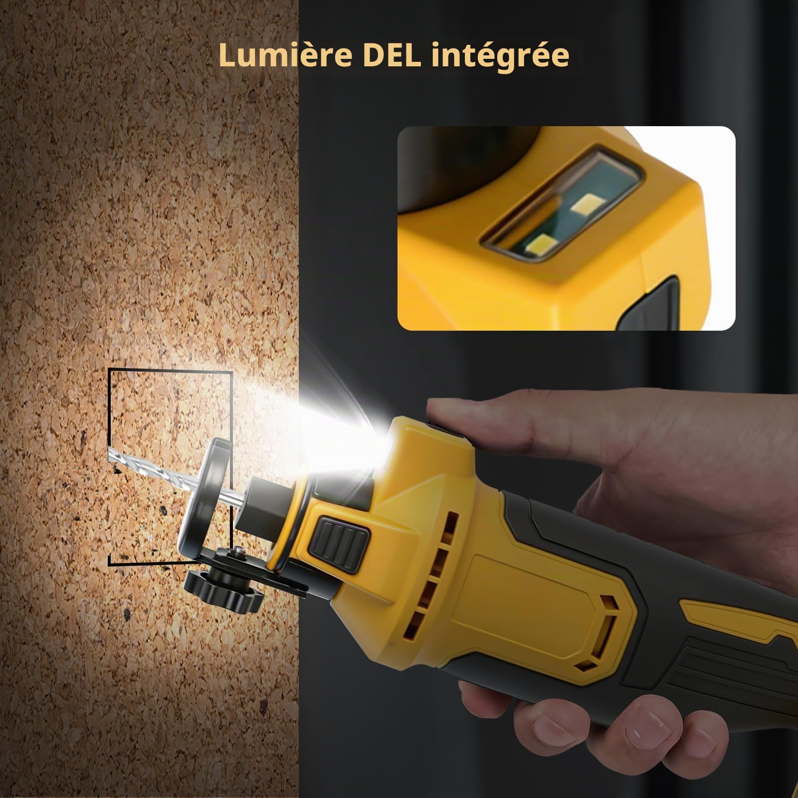 Coupe-cloison sèche sans fil pour Dewalt, 30 000 tr/min, scie à tronçonner sans balais avec lumière LED, scie rotative à profondeur réglable pour cloison sèche, kit de scie à spirale compacte pour