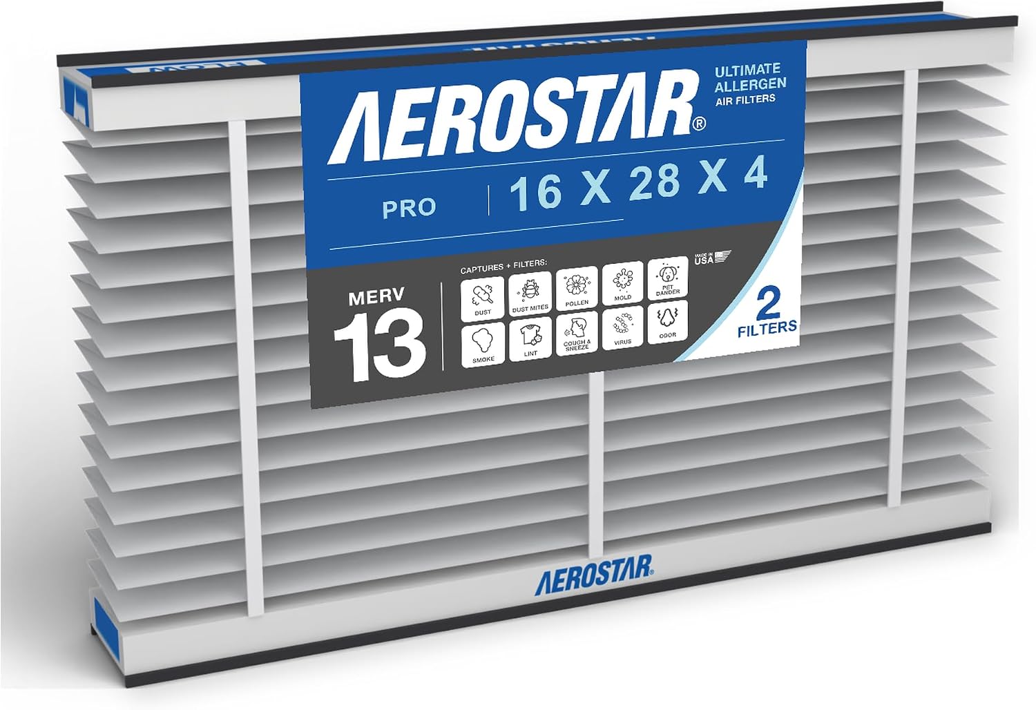 Aerostar MERV 13 Collapsible Replacement Filter for Aprilaire 413,(Pack of 2)