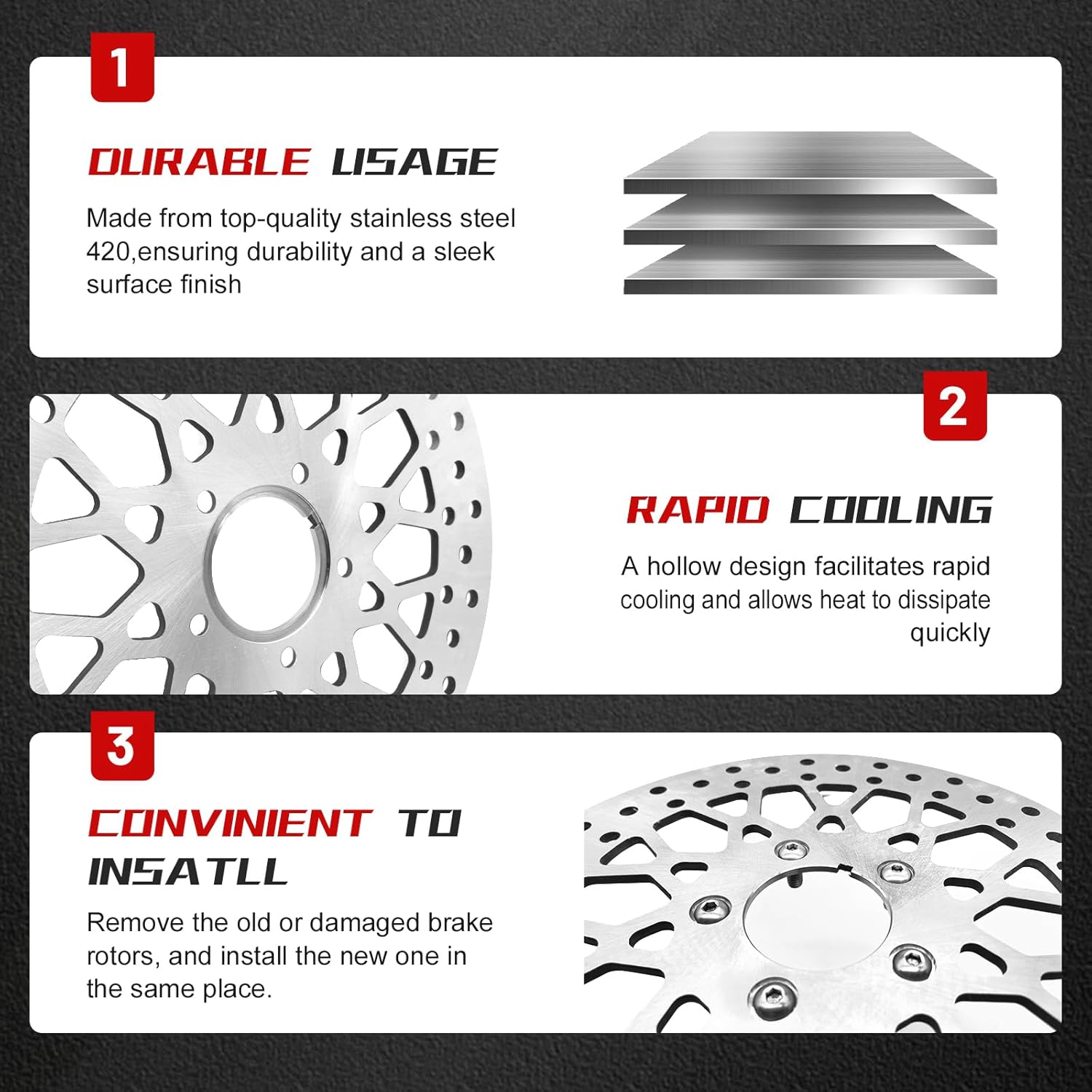 2 * 11.5'' Front Brake Rotors Compatible with Harley Rotor Electra Glide,Road King,Road Glide, Street Glide,Front Brake Rotors Kit Brushed Finish Stainless