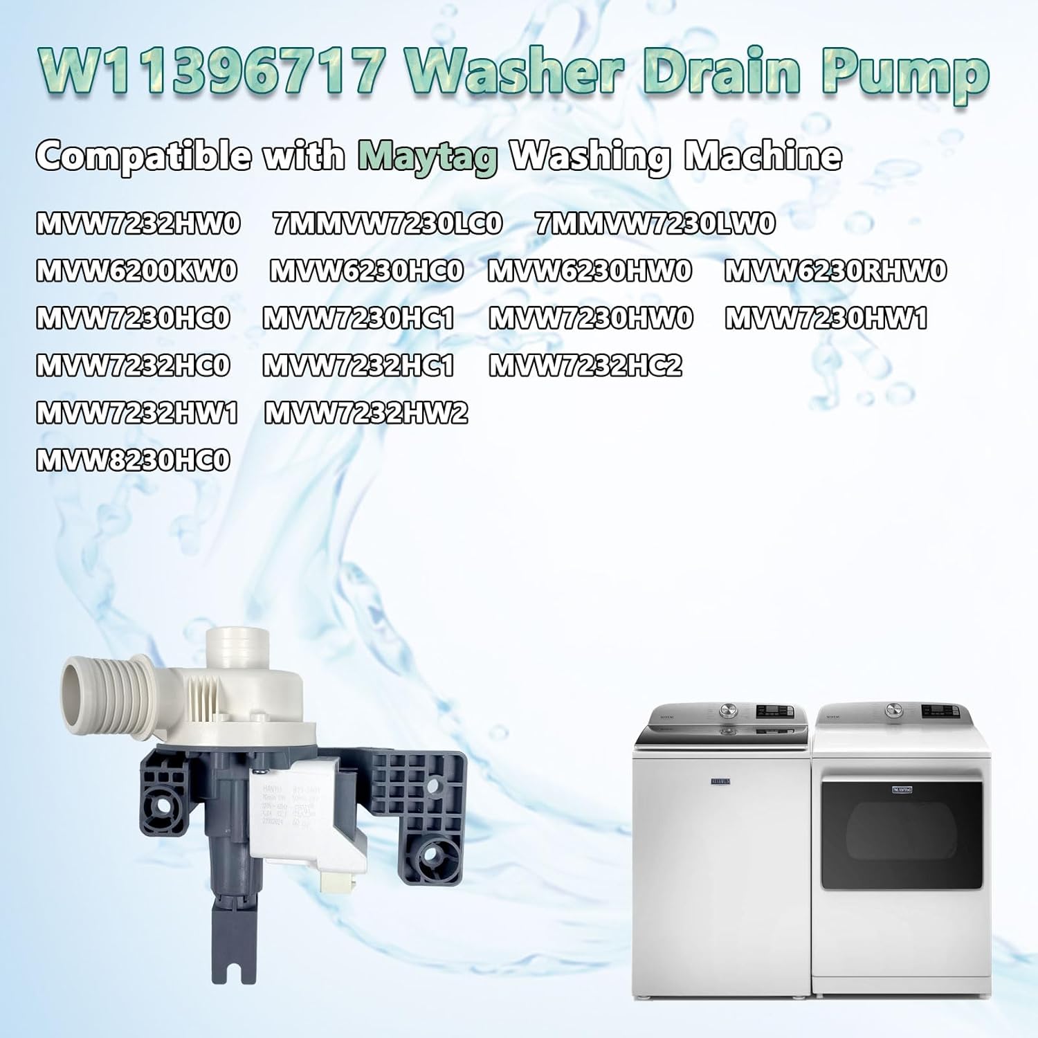 W11396717 W11263349 Washer Drain Pump Assembly Fit For Whirlpool Kenmore Maytag etc. Washing Machine Water Drain Pump. Replaces 4960510 AP6974116 PS12731177 EAP12731177