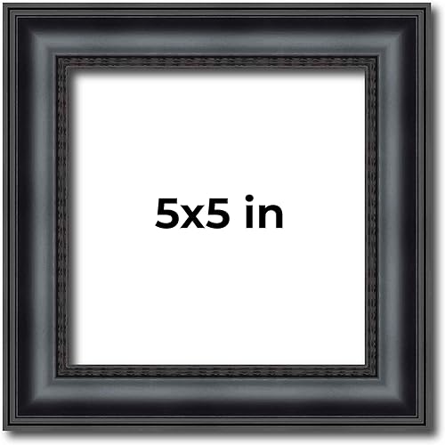 Marco de madera real negro de 5 x 5 pulgadas de ancho de 1.25 pulgadas | Profundidad del marco interior de 0.5 pulgadas | Marco de fotos tradicional