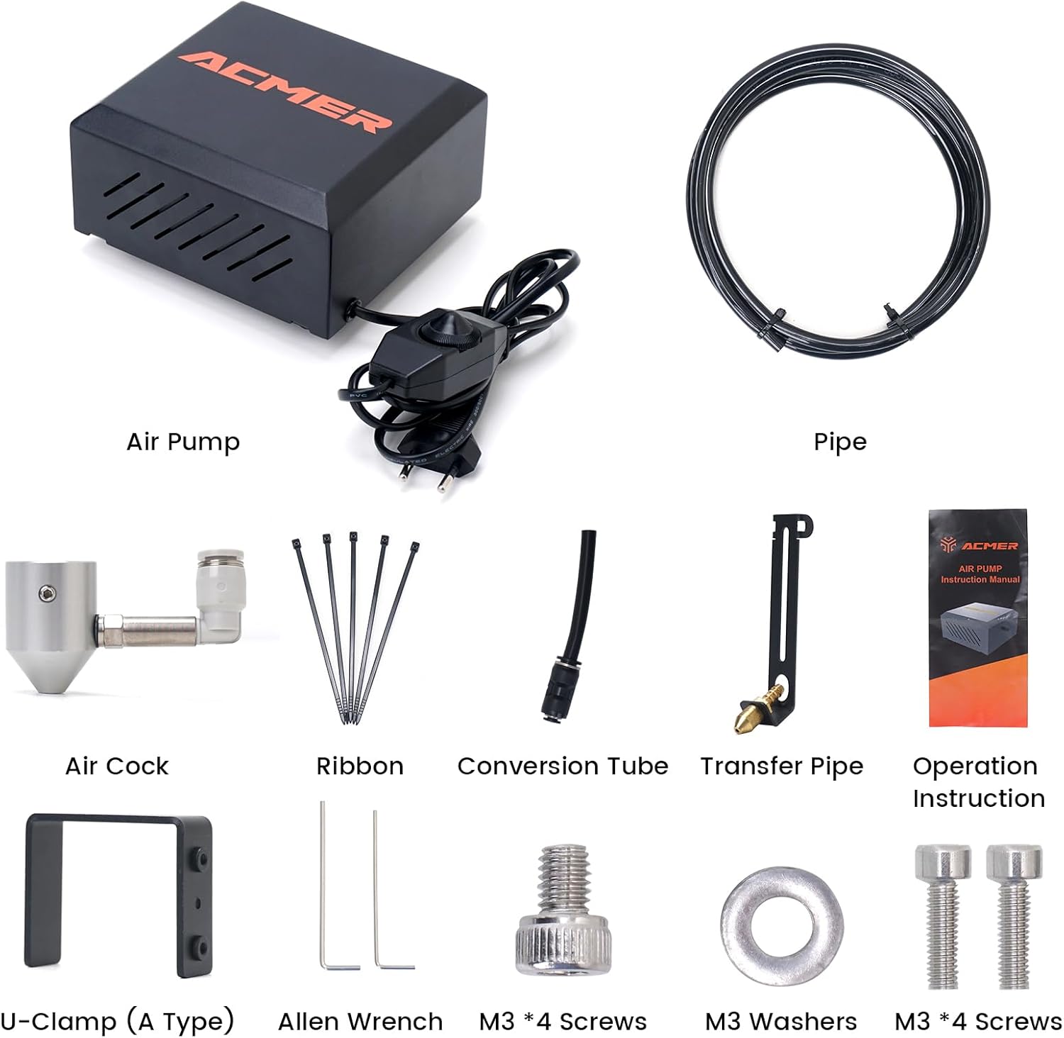 ACMER C4 Air Assist Pump Kit, 30L/Min Adjustable Airflow for Laser Cutters & Engravers, Enhances Cutting Precision, Removes Smoke and Dust, Reduces Surface Temperature