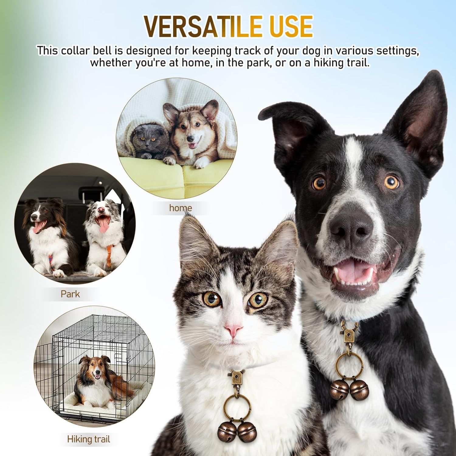 Kisangel Pet Collar Bell Pendant Elegant Brass Key Chain for Dogs Cats Sturdy Spring Snap Hook Versatile Use for Training and Tracking Stylish Accessory for Pet Owners
