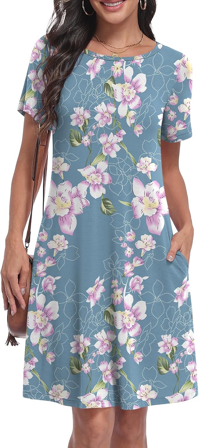 Yincro Women's Summer Casual Dresses 2026 Short Sleeve Knee-Length Dress with Pockets