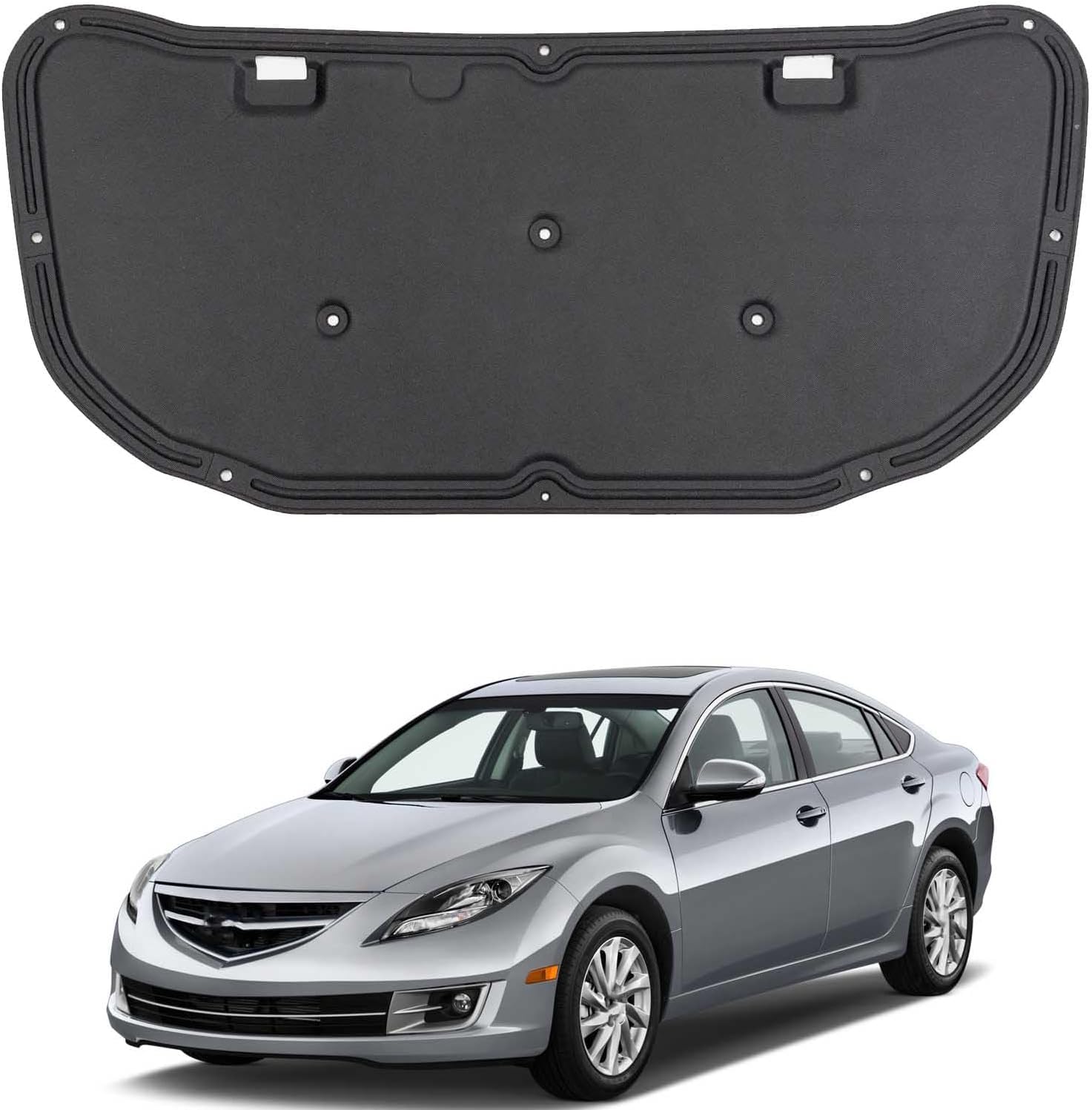 Bonnet Insulation Mat 10mm for Mazda 6 2012-2018 OE: GV9B56681 GHP956681 – Fireproof Engine Sound Deadening & Heat Shield Acoustic Liner with Clips