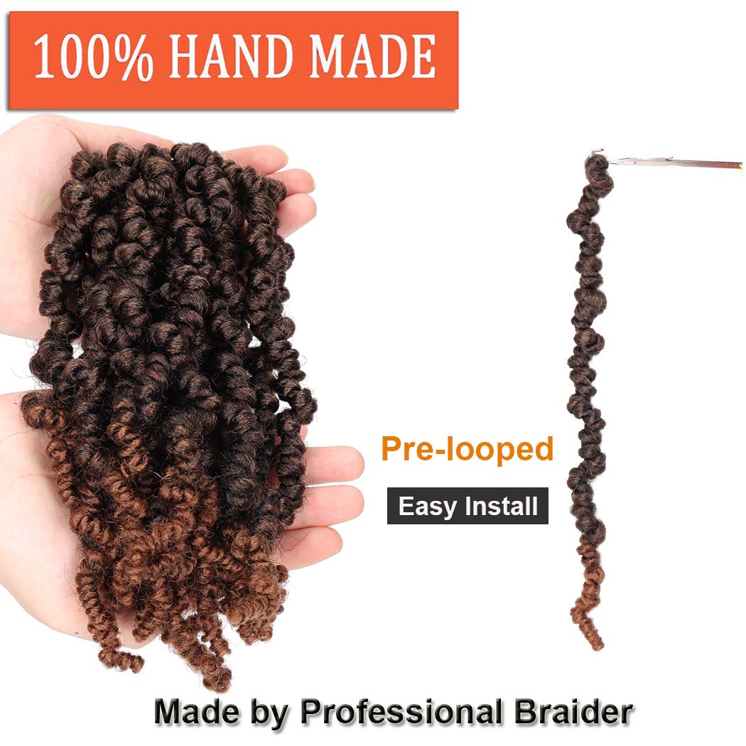 Dorsanee Pre-twisted Spring Twist Crochet Hair 8 Inch 4 Packs Short Curly Crochet Hair Pre Looped Crochet Braids Mini Passion Twists Fluffy Twist Synthetic Hair Extensions (8 Inch,T30#)