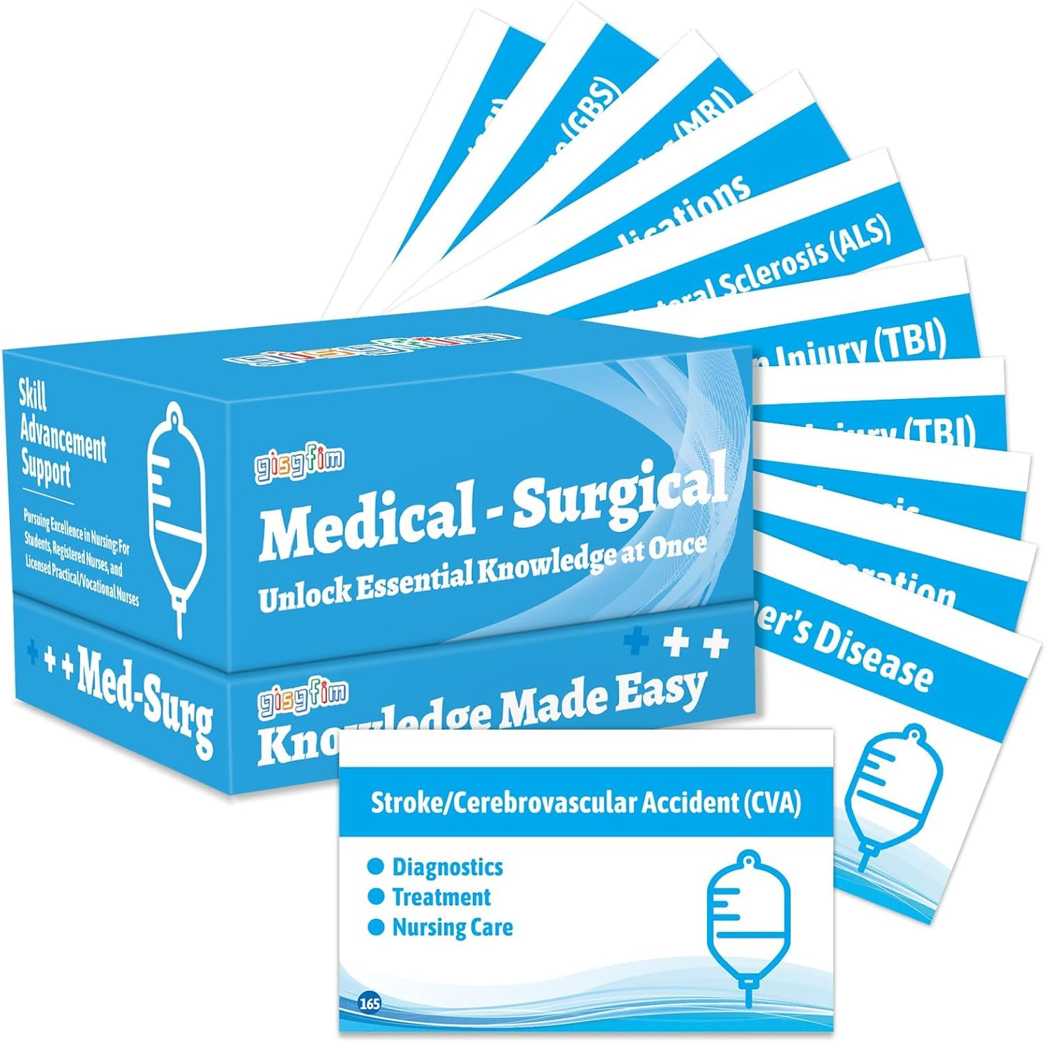 gisgfim 409 Pcs Medical-Surgical Flash Cards Medical Nursing School Essentials for Exam Prep, Double-Sided Professional Study Tool