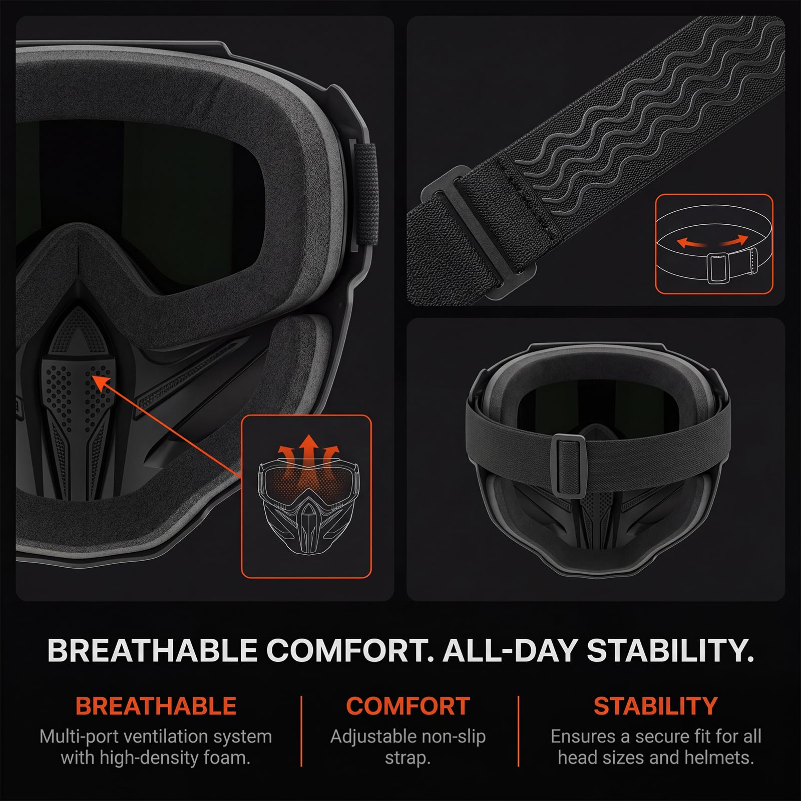 Full Face Protective Mask with Removable Goggles, Anti-Fog Face Shield for Motorcycle Riding, Cycling, Softball & Outdoor Sports