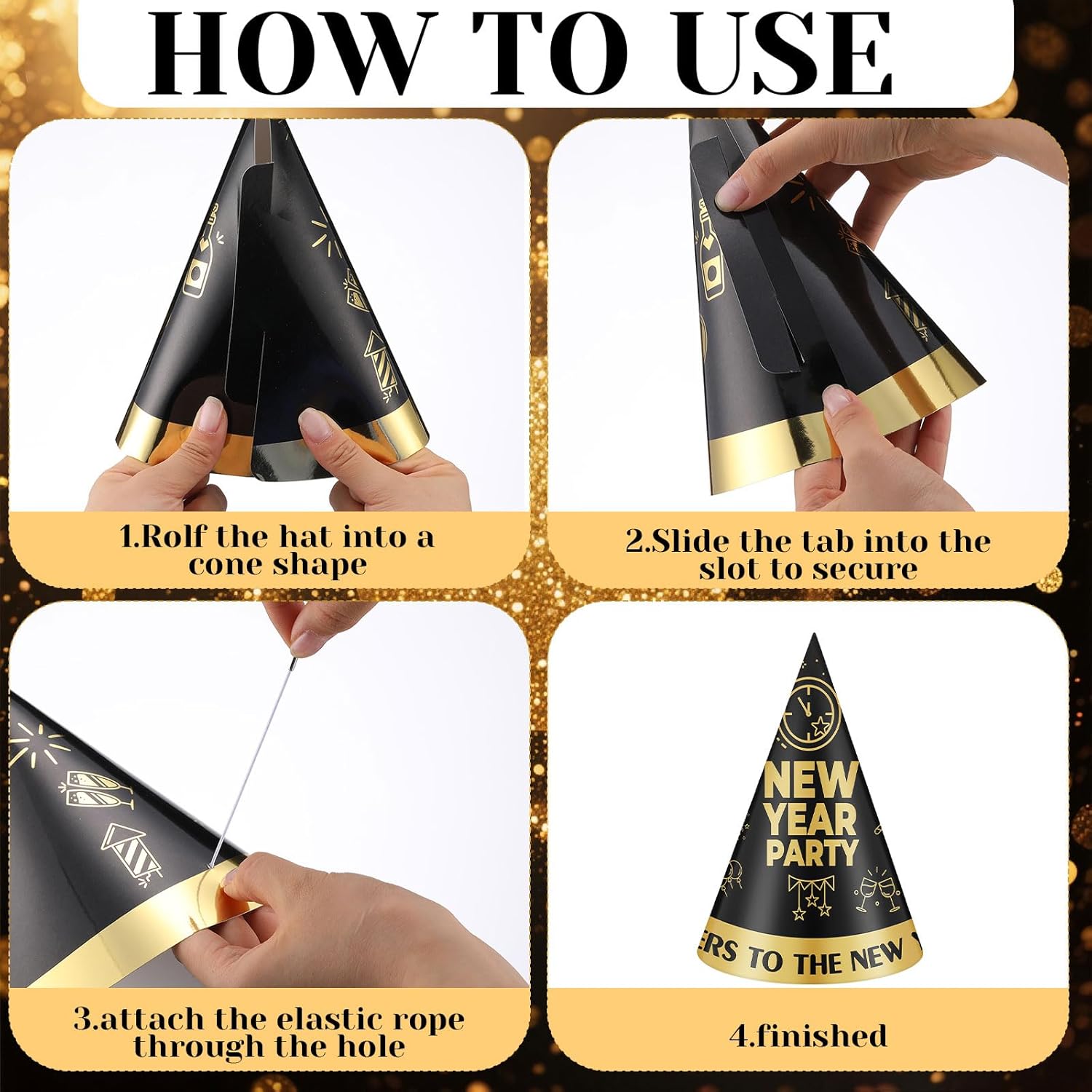 Hungdao New Year Eve Party Supplies 2026 New Year Hats Party Favors Colorful Paper Cone Hats for Adults Photo Props