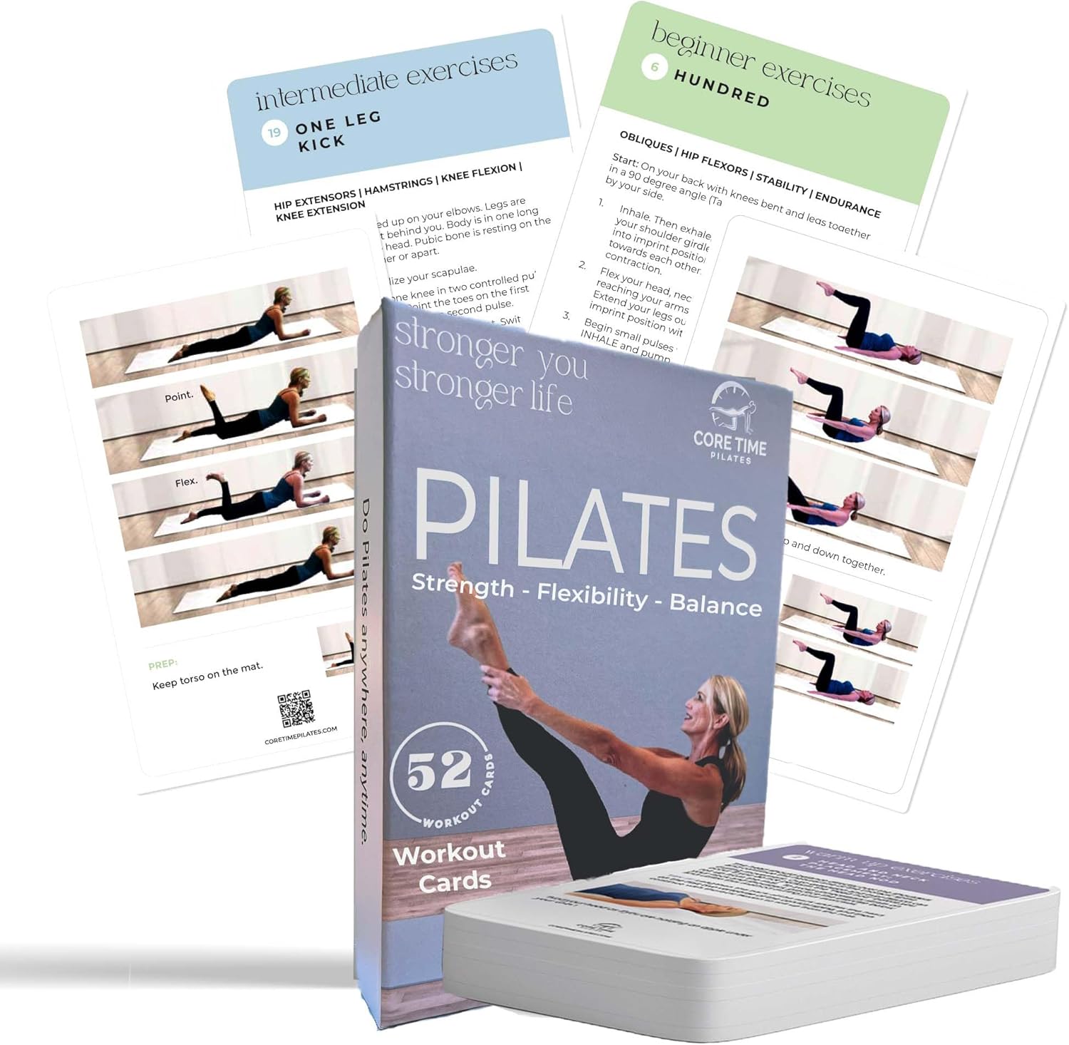 Pilates workout cards – for women’s fitness – Detailed photos and video Instructions by Stott Pilates Certified instructor – 52 mat exercise cards to do Pilates at home with no equipment needed.