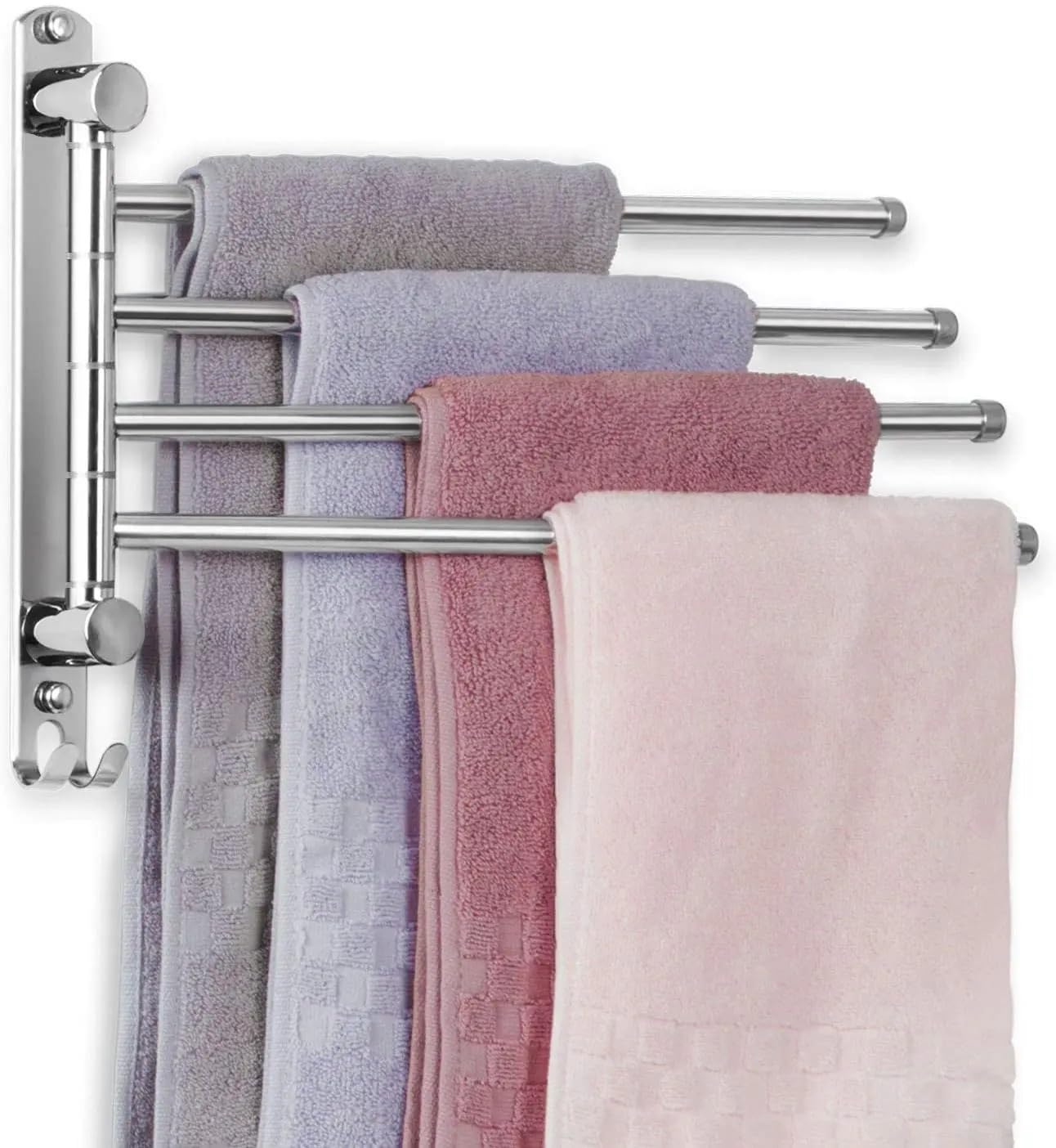 Towel Rail Stainless Steel Swivel Towel Holder 180 Degree 4/6 Arms Rotation Rack Wall Mounted Racks(4 Arms)