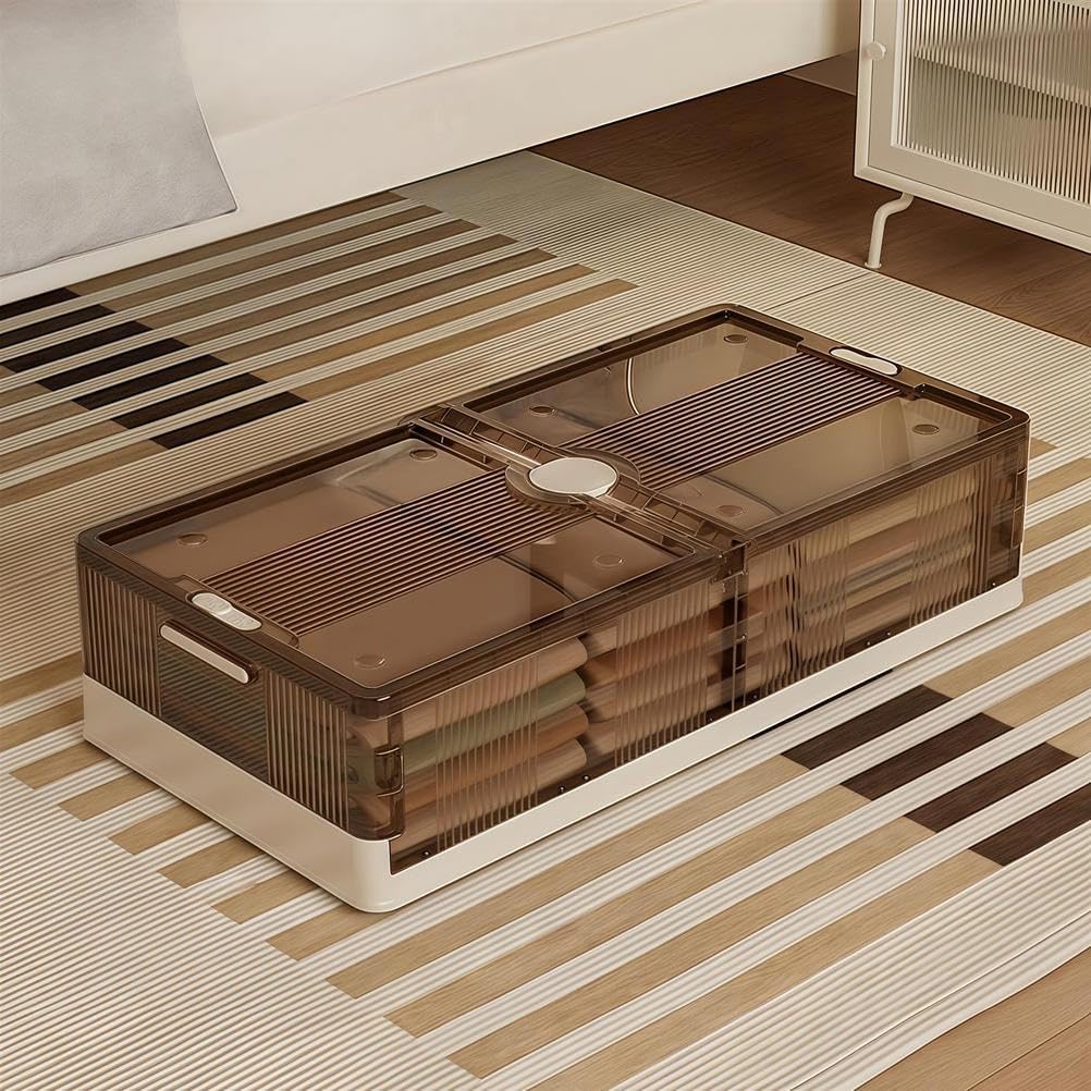 Under Bed Storage Bins with Wheels - Foldable Plastic Containers with Lids, Stackable Storage Boxes for Clothes, Shoes, Blankets - Organize Your Space Efficiently!
