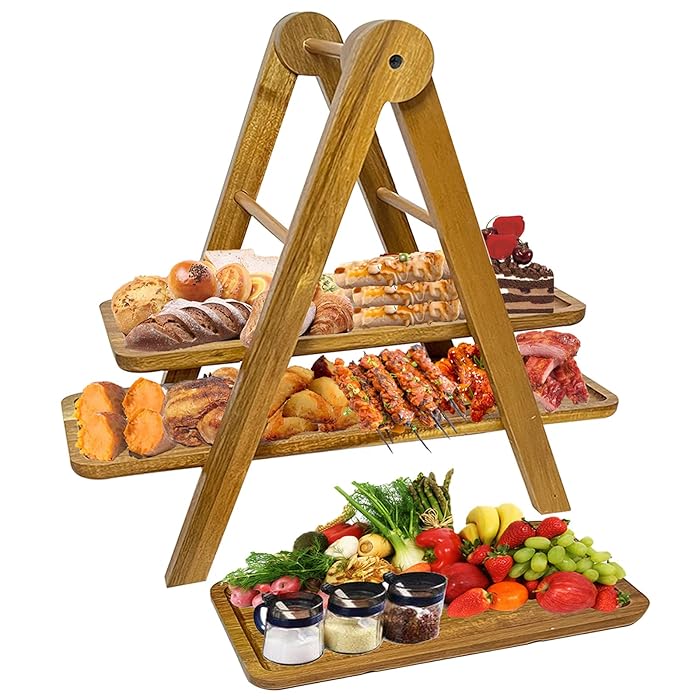 Buy Wood 3 Tier Serving Boards, Vegetable Fruit Platter with Three