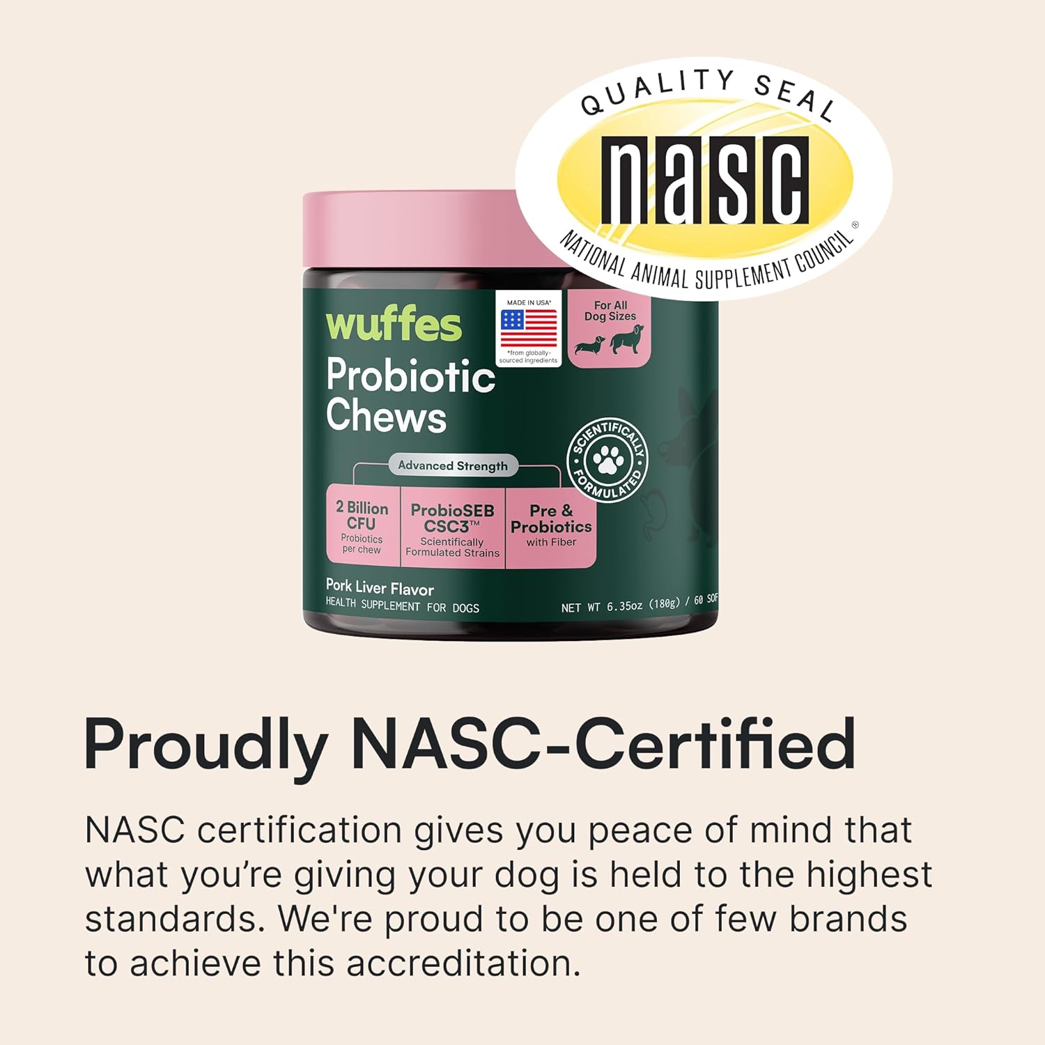Wuffes Daily Probiotic for Dogs - Supports Digestive Health, Gut Balance, and Immune System - with Prebiotics, Marshmallow Root, and Pumpkin Powder (120 Chews (Pack of 2))
