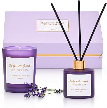 French Riviera Lavender Candle & Reed Diffuser Gift Set, Present for Women