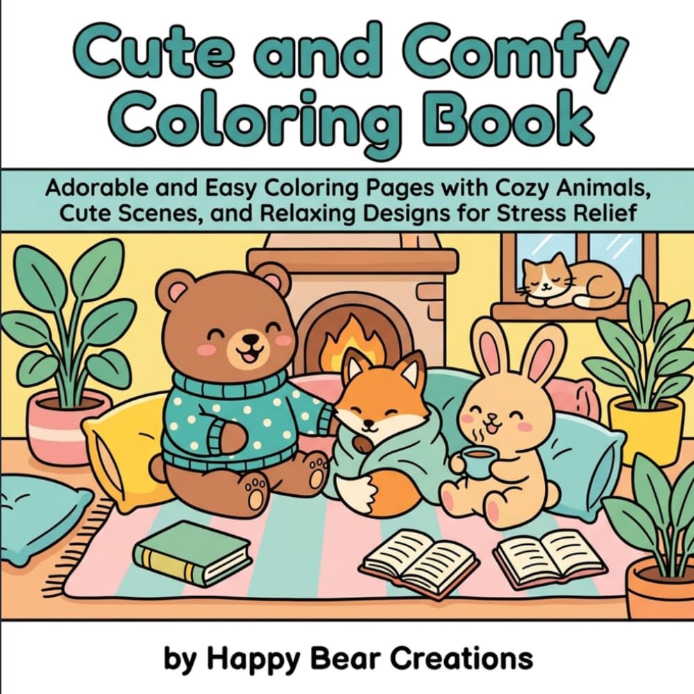 Cute & Comfy: Bold & Easy Cozy Coloring Pages with Cute Animals, Cozy Homes, Sweet Treats, and Relaxing Scenes for Stress Relief