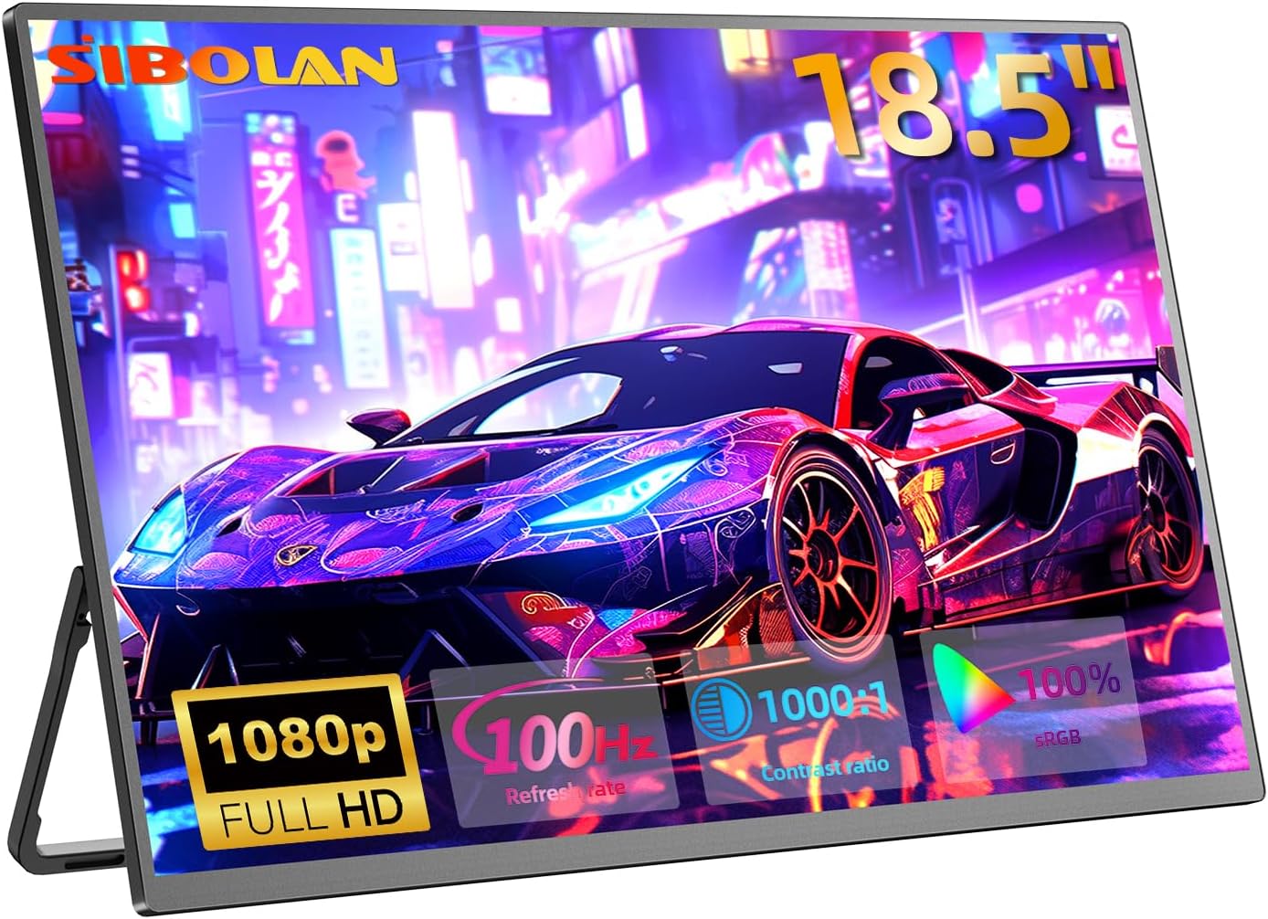 Portable Monitor 18.5'' 1080P 100Hz 100% sRGB, Aluminum Alloy Shell, IPS Travel Monitor with USB-C HDMI Large Portable Screen for Laptop MacBook PC PS4/5 Gaming Monitor with Kickstand