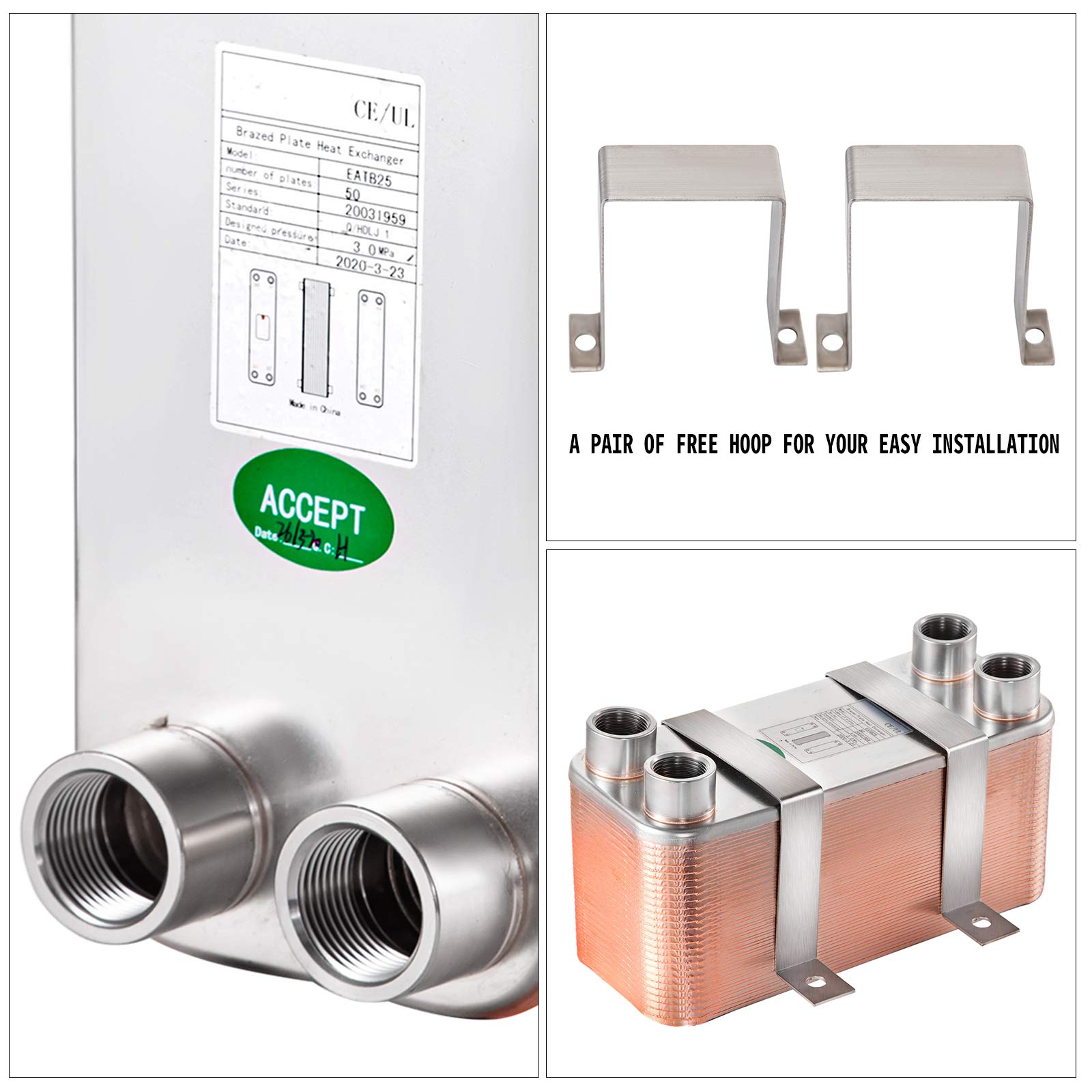 Mophorn Plate Heat Exchanger, 5" x 12" 50 Plate Water to Water Heat