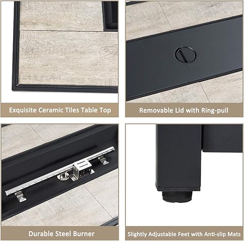 Miniatura 8 de COSTWAY Juego de muebles de patio de 6 piezas, mesa acolchada de ratán para fogata de gas, turquesa