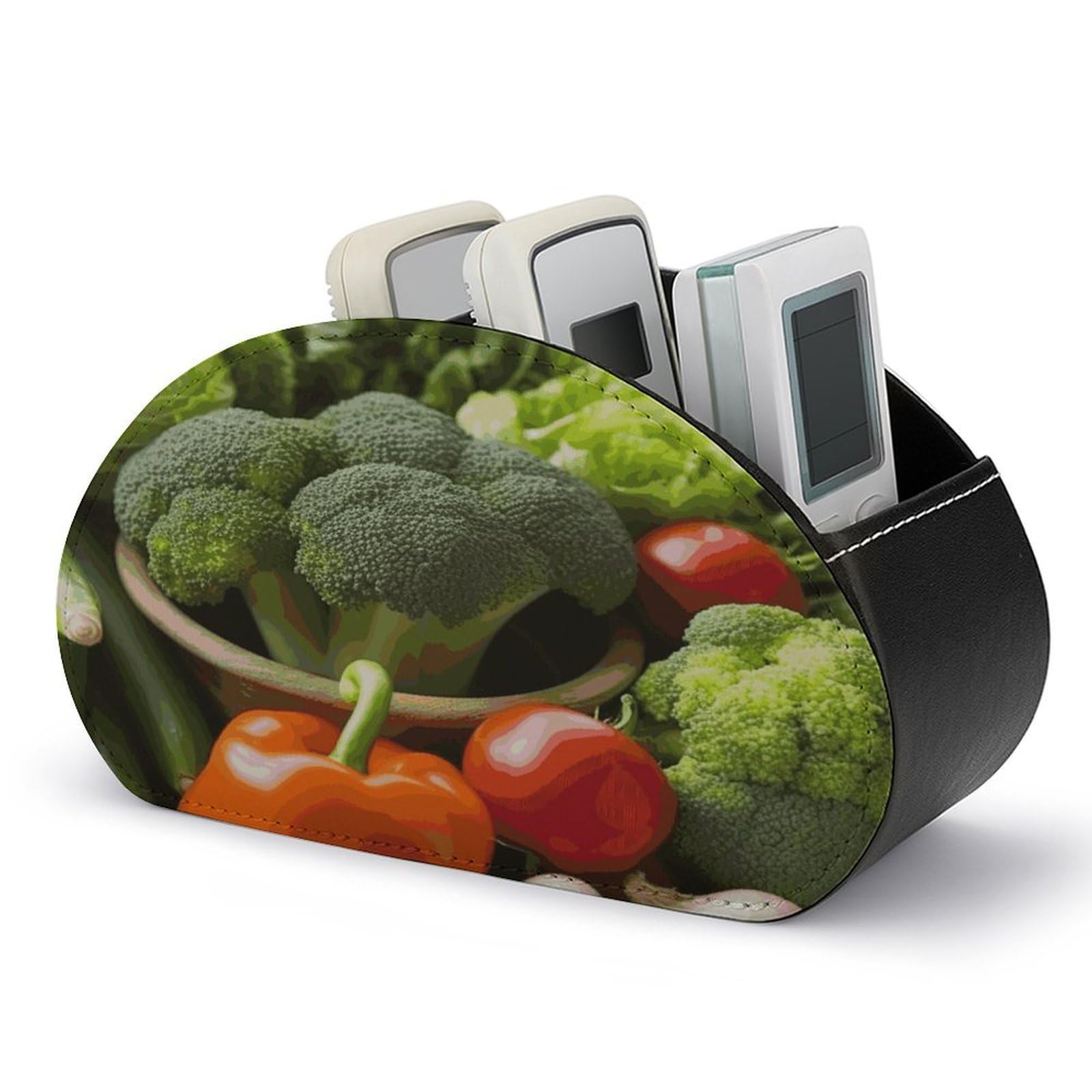 FekiLoot - Nutritious Vegetable Remote Control Holder with 5 Compartments, Remote Organizer for Table, TV, Storage Box/Tray for Media Controllers and Supplies
