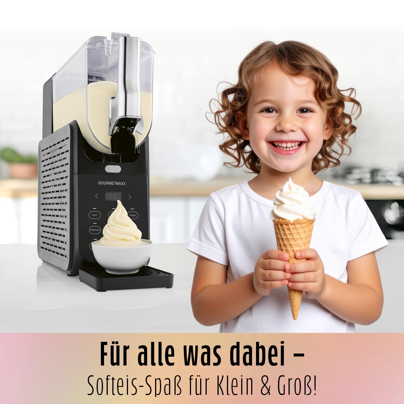 GOURMETmaxx FreezeUp Slush Eis Maschine | Slush Ice Maker mit 5 Modi | Slushmaschine für Slushies, Milchshakes, Softeis etc. | Slush Maker elektrisch – 2,8 L | Eismaschine Slush für bis zu 10 Personen