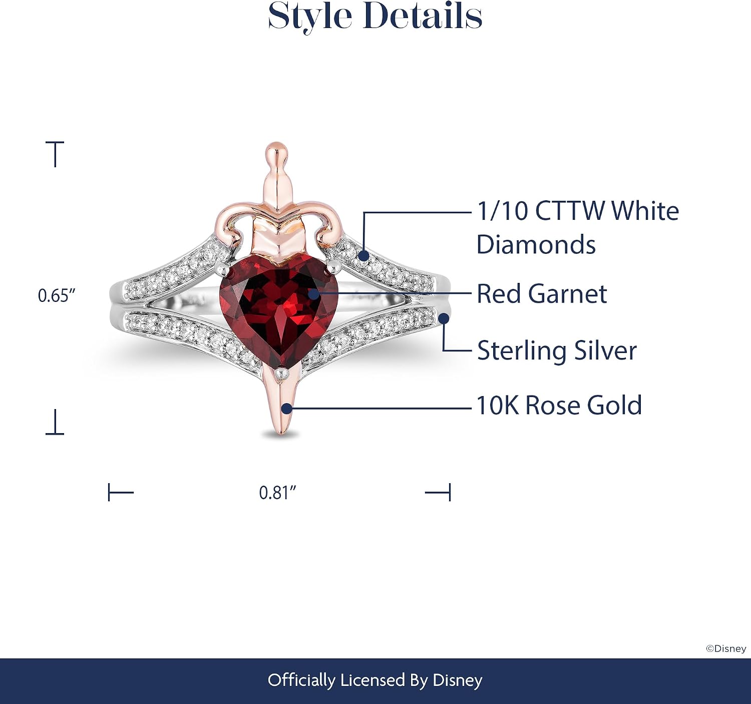 Jewelili Enchanted Disney Fine Jewelry Sterling Silver and 10K Rose Gold 1/10 Cttw Diamond Evil Queen Ring