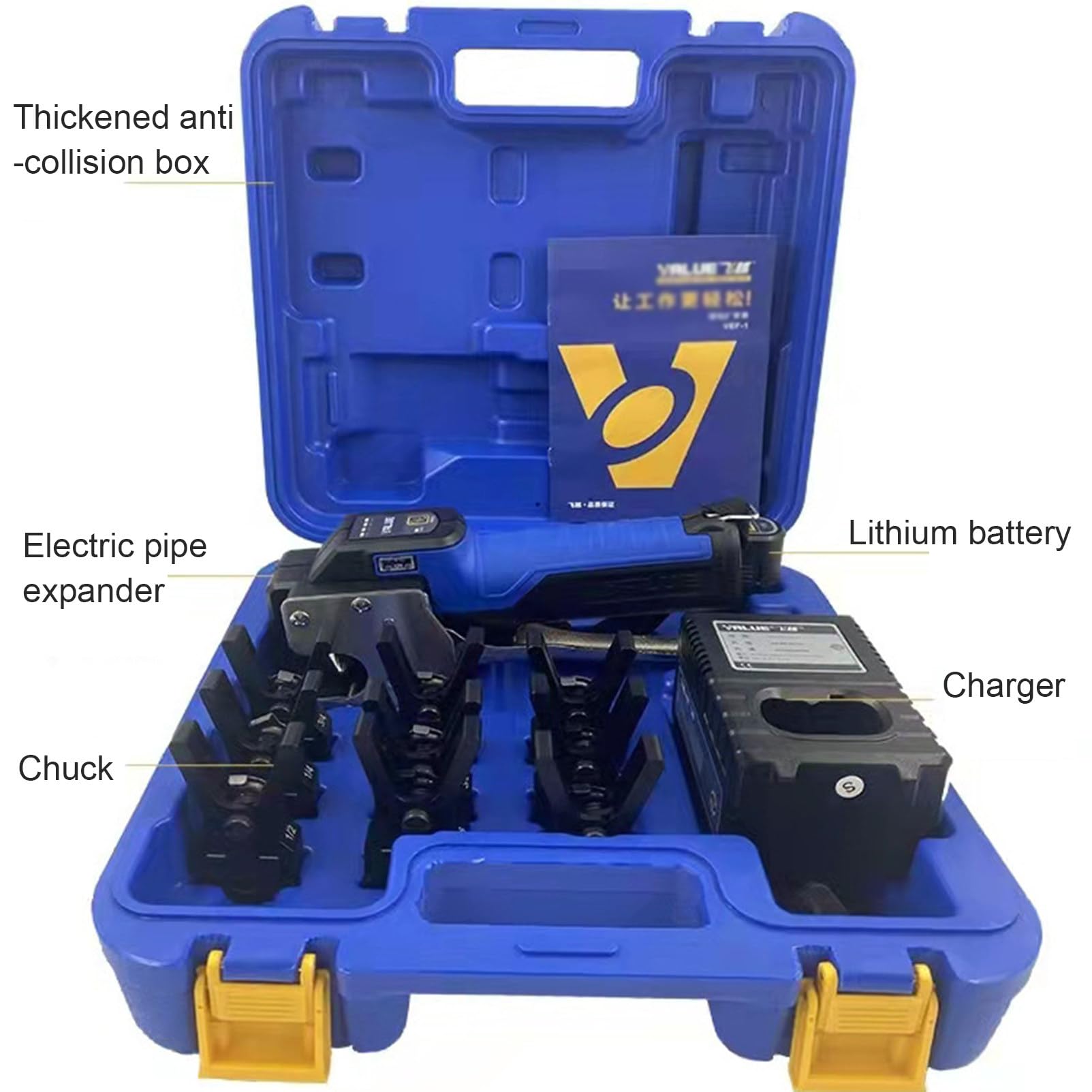 Kit de Herramientas de abocardado eléctrico inalámbrico, medidor de abocardado de Cobre de 1/4" - 3/4", protección Inteligente Multicapa, batería de Gran Capacidad de 2200 mAh,5chucks