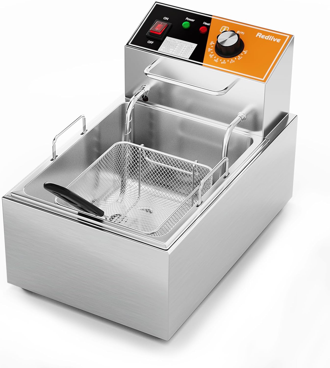 Electric Deep Fryer 10L/10.5QT Stainless Steel Single Tank Commercial Fryer with Basket, 1700W 110V Countertop Deep Fryer for Home Kitchen and Restaurant Use with Oil Thermometer & Temperature Control