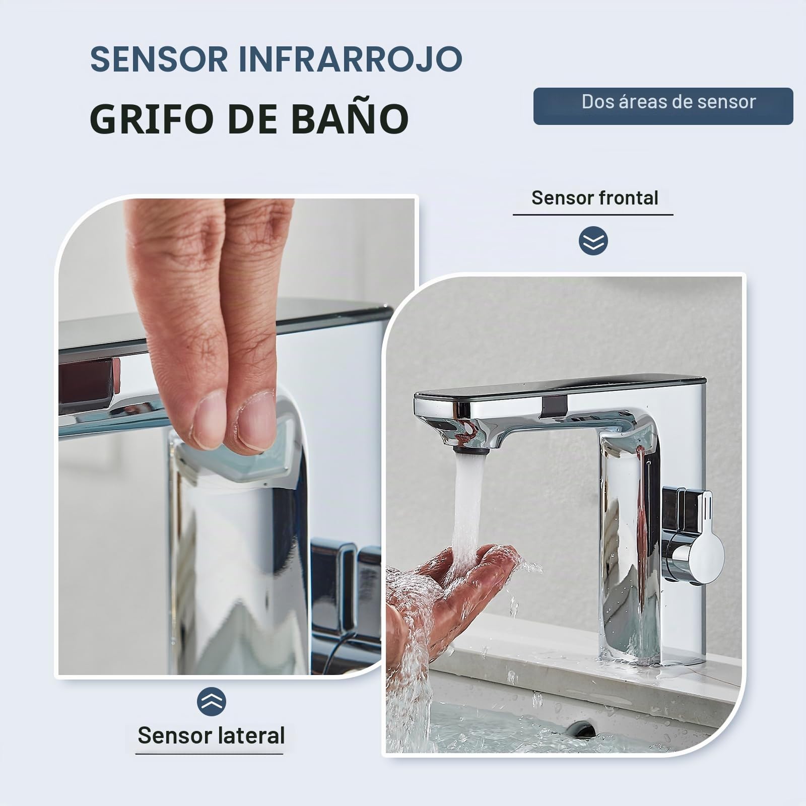 Grifo con sensor infrarrojo baño cromo, sensor automático mezclador baño pantalla pantalla caliente agua fría grifo mezclador grifo lavabo
