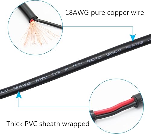 Miniatura 3 de 4 cables de alimentación macho de 0.217 in x 0.083 in de CC de 3.3 ft3 pies, 18AWG de ángulo recto DC5521 macho a 2 pines de cable desnudo cable de