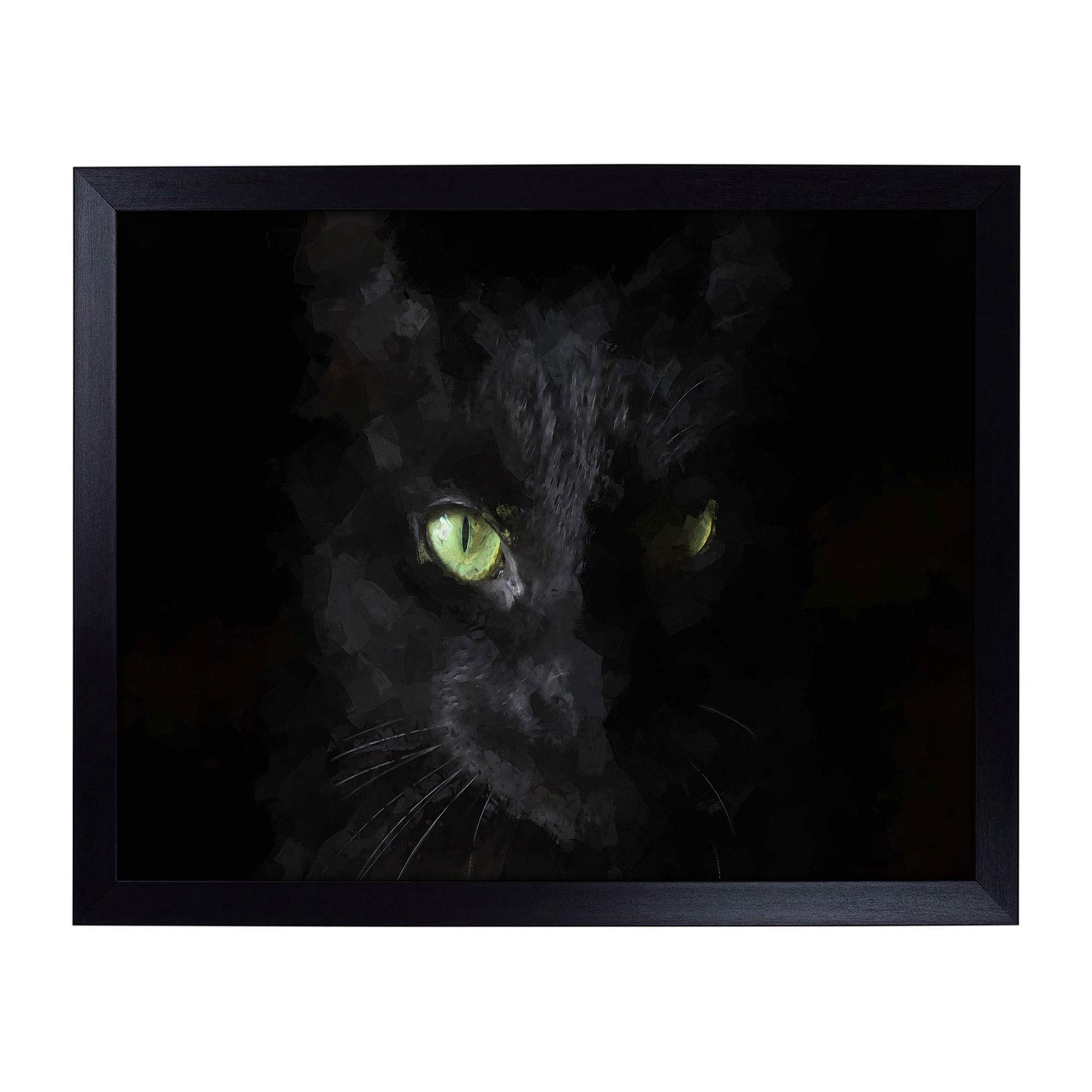 Big Box Art Lap Tray with Cushion | Black Cat with Green Eyes in Abstract | Padded Bean Bag Cushion | For Eating, Working, Crafting, Laptop | Portable Table Desk