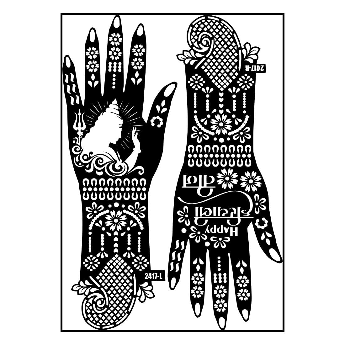 Stylish Lord Shiva & Flower Art Teej Mehndi Stencil Sticker For Hand Or Finger Style-image-8