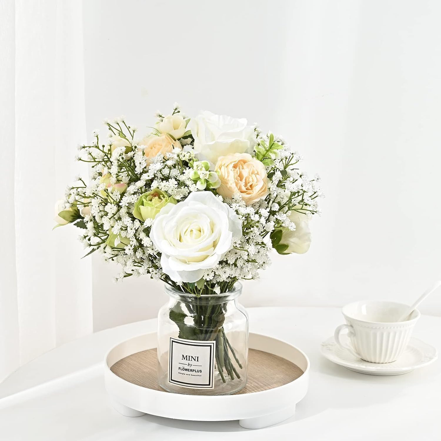 TIED RIBBONS Set of 6 Artificial Flowers Bunch Baby Breath for Vase Pot Home Decoration Realistic Faux, Living Room, Office, Wedding & Party Décor Home (Vase not Included)