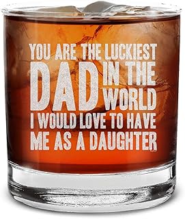 shop4ever You Are The Luckiest Dad In The World I Would Love To Have Me As A Daughter Engraved Whiskey Glass Funny Father's Day Gift From Daughter