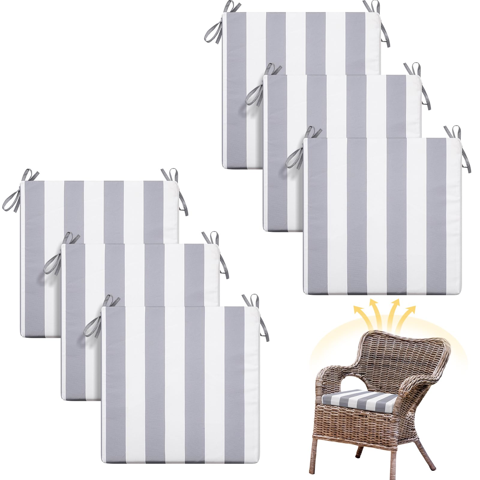 Patelai Outdoor Dining Chair Cushions Set of 6 Fade Resistant 17 x 17 Inches Waterproof UV Resistant Outdoor Seat Cushions for Patio Furniture Square