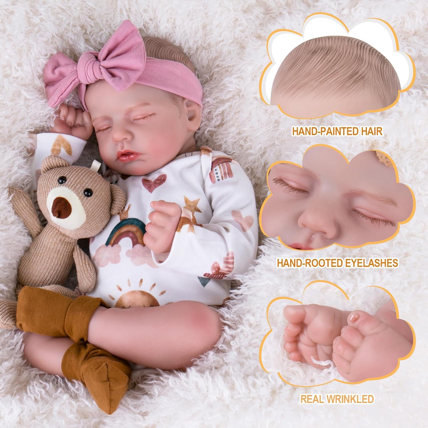 Aori Lifelike Reborn Baby Dolls Real Life Realistic Baby Dolls 20 '' Sleeping Newborn Baby Girl with Rainbow Doll Clothes for Girls 3+