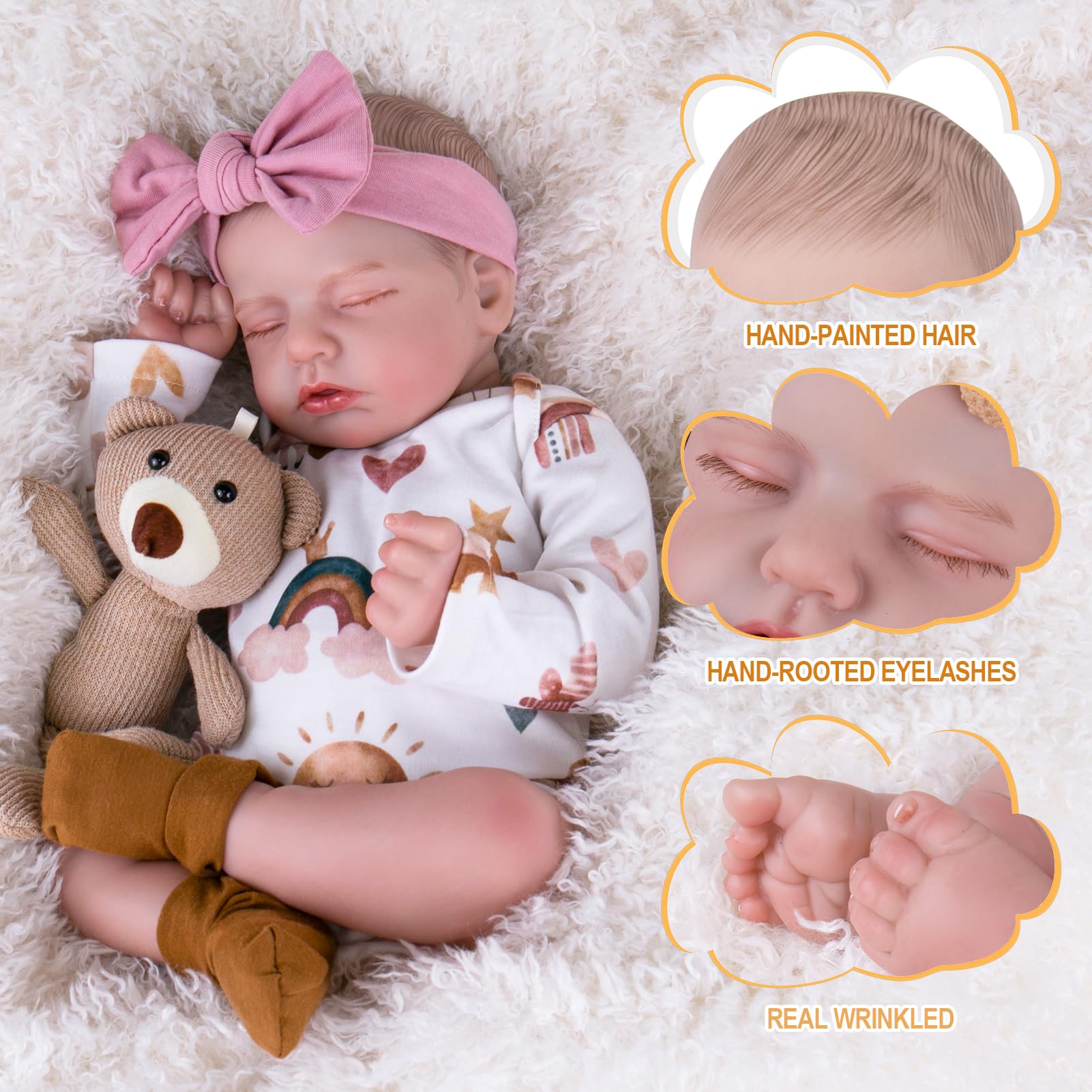 Muñecas de bebé realistas realistas de la vida real, muñecas de bebé recién nacidas de 20 pulgadas durmiendo con ropa de muñeca arcoíris para niñas mayores de 3 años 5