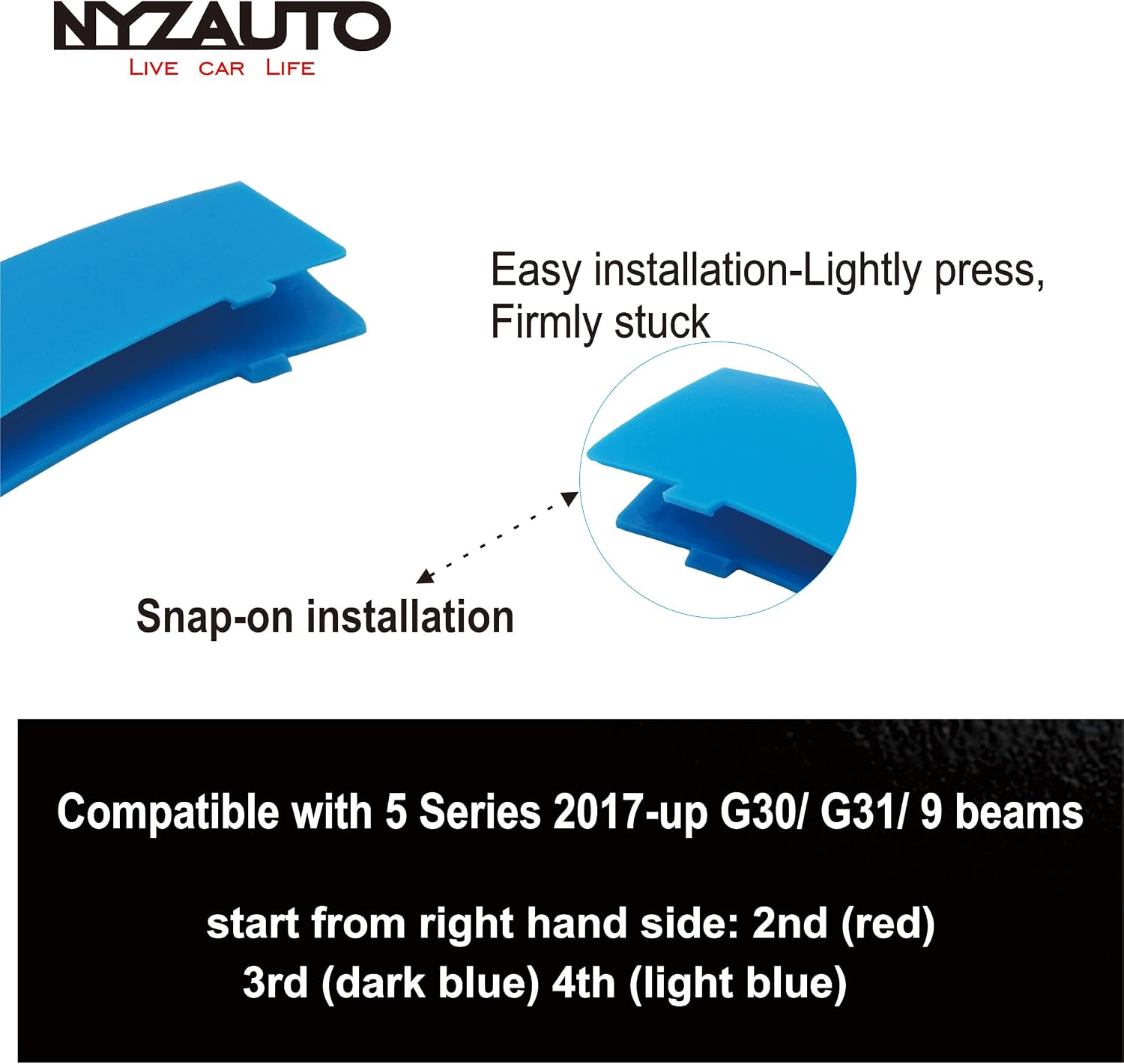NYZAUTO 3-Colored Stripe Grille Insert Trims Compatible with BMW 2017-up G30 G31 5 Series 520i 530i 540i 550i 9-Beam Kidney Grille