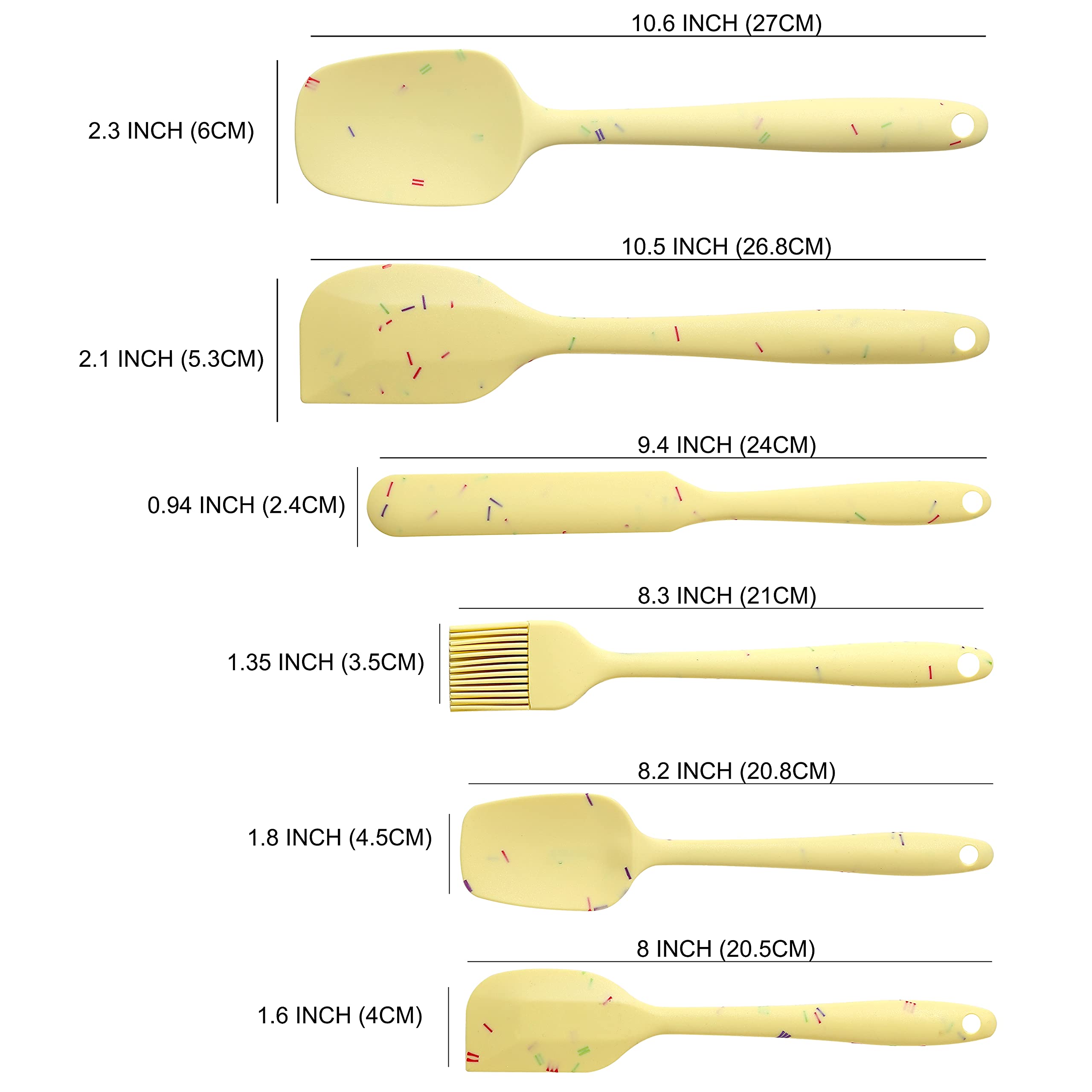 Set di 6 spatole in silicone (giallo) – Set di spatole da cucina in silicone resistente al calore, con forte nucleo in acciaio inossidabile all'interno e silicone alimentare per cucinare, cuocere e