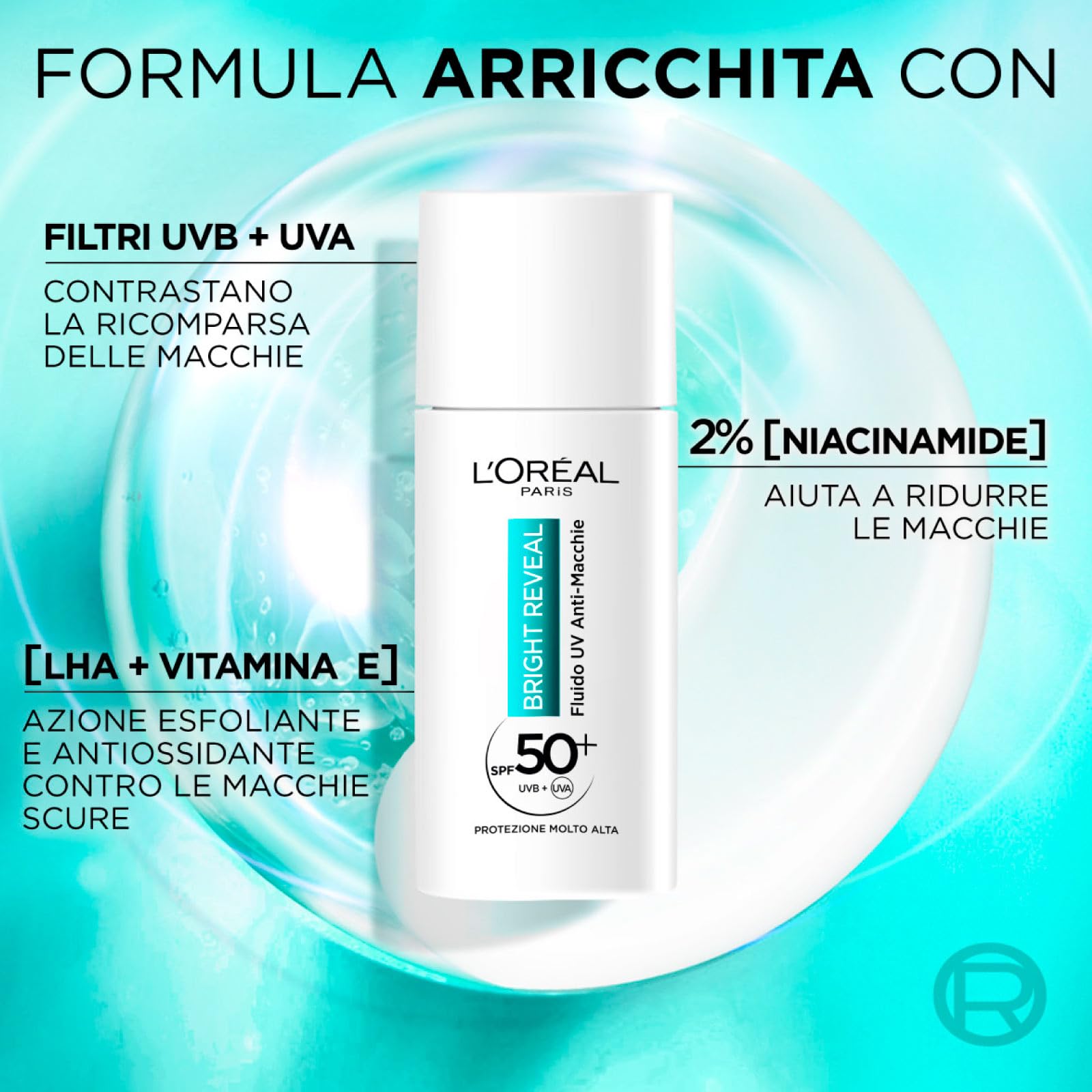 L'Oréal Paris Bright Reveal Anti-Flecken-Kit mit Feuchtigkeitscreme SPF50 50 ml + UV-Flüssigkeit SPF50 50 ml + Peeling 25 ml – 3er-Set