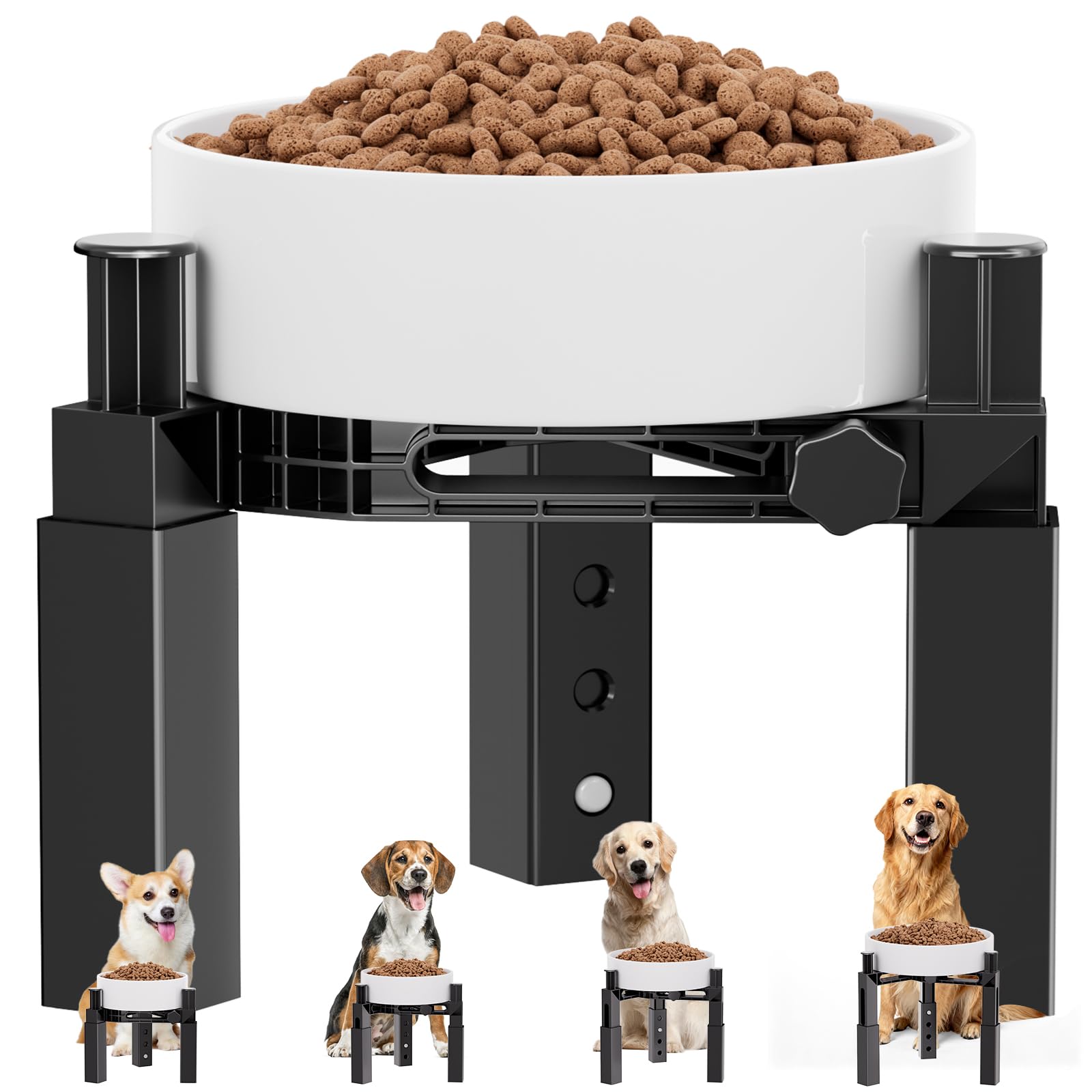 X XBEN Supporto per Ciotole Rialzate per Cani con 4 Altezze e Larghezza Regolabili, Adatto per Ciotole per Cani Acqua e Cibo, per Cani Piccoli, Medi e Grandi, Resistente e Antiscivolo [Solo Supporto]