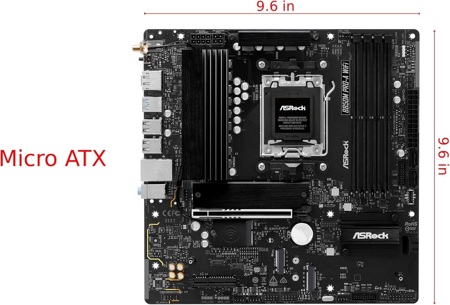 ASRock AMD B850M Pro A WiFi 6E Socket AM5 Ryzen 9000/8000/7000 Series DDR5 8000+ (OC) MHz 256GB Micro ATX Motherboard M.2 SATA3 6.0 Gb/s PCIe 5.0 BIOS Flashback 2.5G LAN