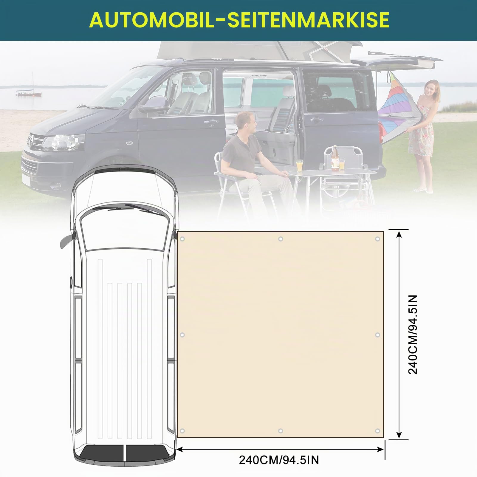 Universal Auto Sonnenschutz Markise, 240cm Sonnensegel Saugnapfmontage