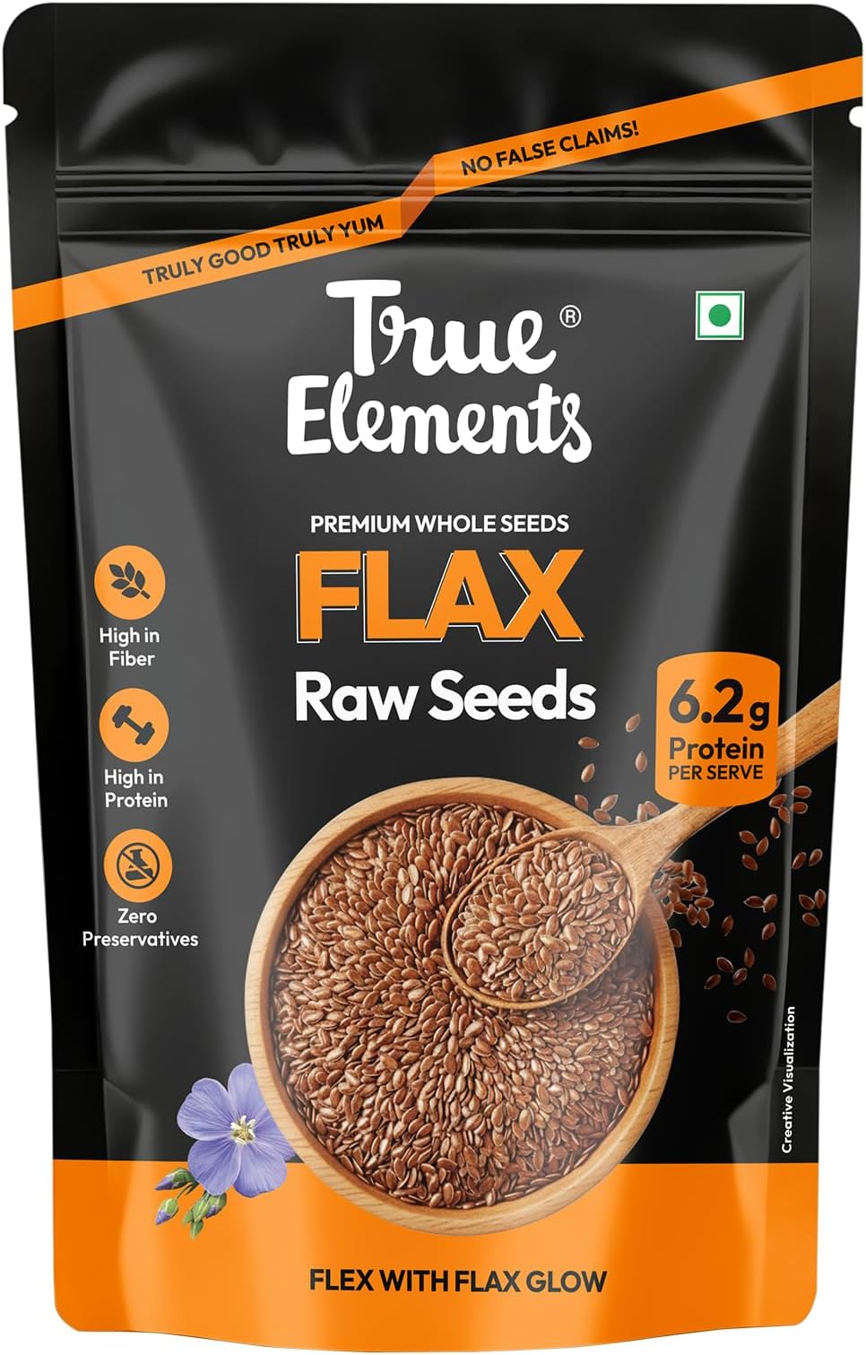 True Elements Flax Seeds 500g - Alsi Seeds with Omega-3 | 27g Fibre per 100g | High Fibre Seeds for Heart Health & Daily Nutrition | Perfect for Oats, Smoothies & Seed Cycling