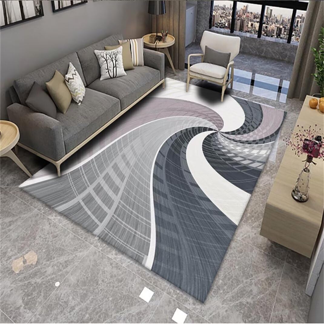Grand tapis décoratif gris abstrait de 100x200 cm lavable et doux