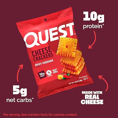 Miniatura 4 de Quest Nutrition Galletas de queso, explosión picante de cheddar, 0.35 onzas de proteína, bajas en carbohidratos, hechas con queso real, 12 unidades